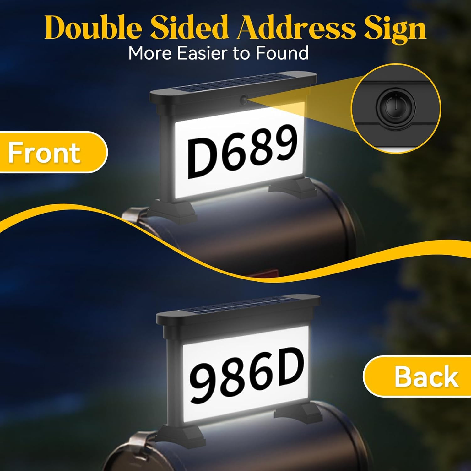 Solar Address Sign,Double-Sided 3-Color Lighting LED Mailbox Number Plaque,Water
