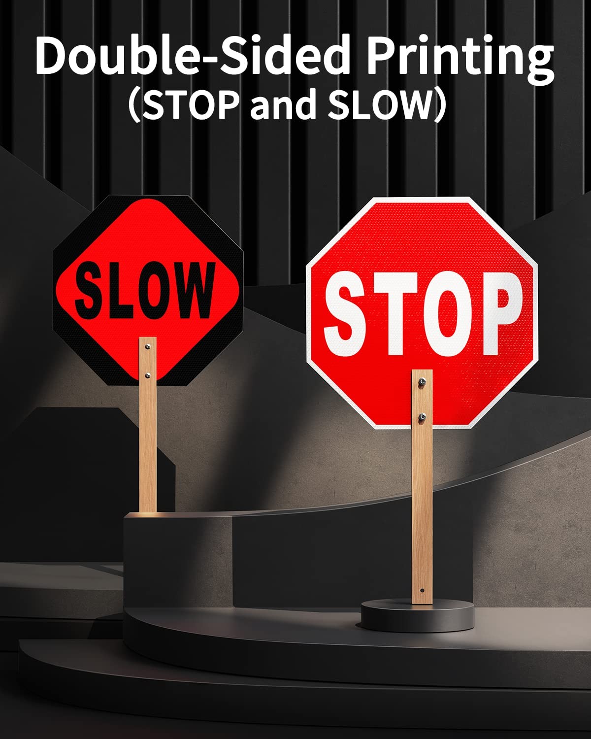 Stop Slow Sign, Double Sided Street Slow Warning Reflective Signs, 13X13 Inch Oc