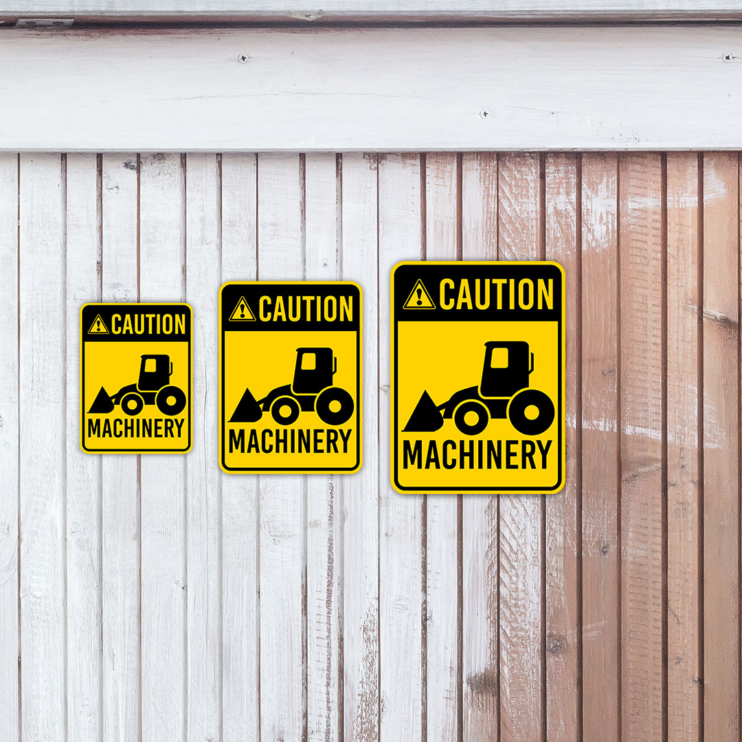 Portrait Round Plus Caution Machinery Wall or Door Sign | Farm/Barn