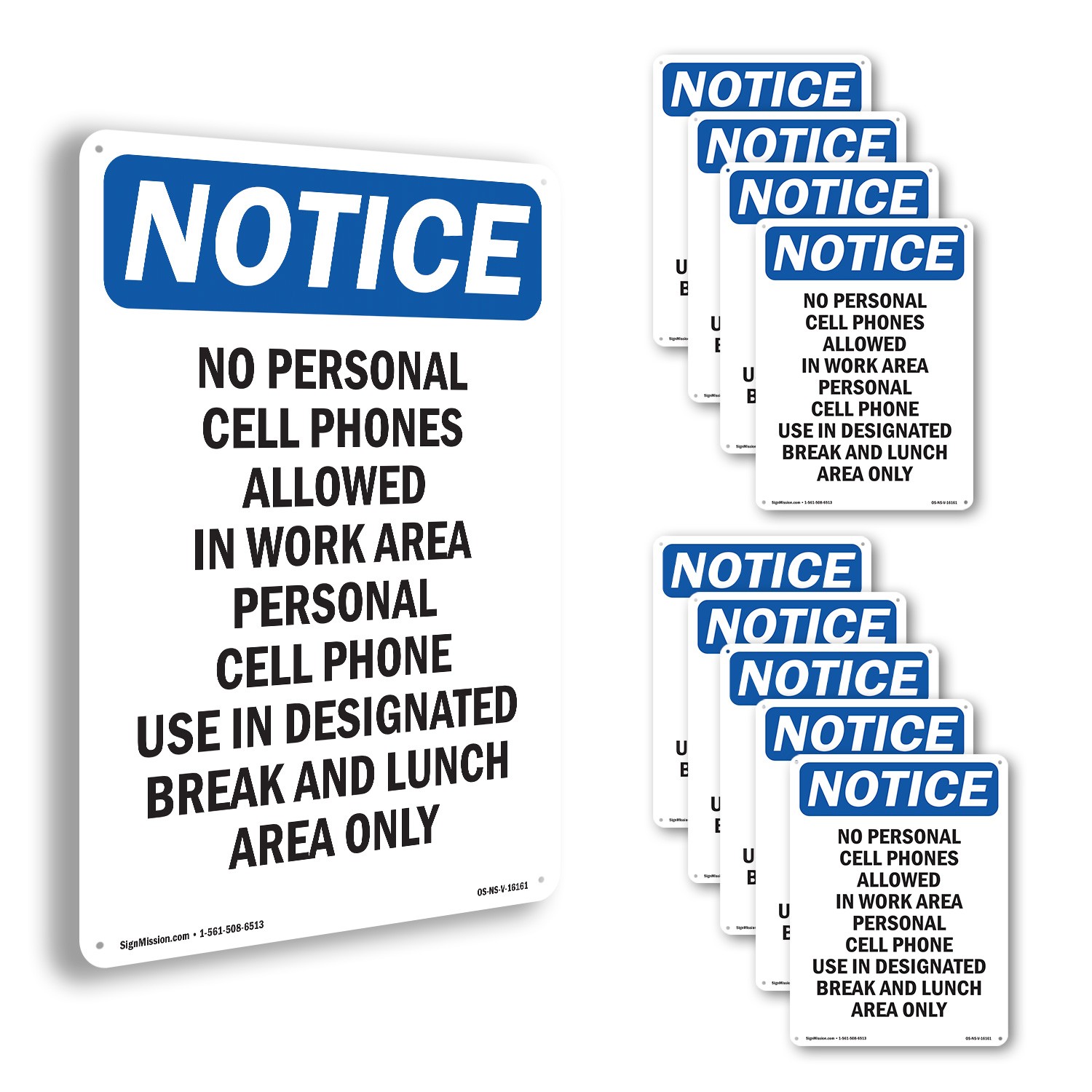 No Personal Cell Phones Allowed OSHA Notice Sign Metal,, Decal 5 or 10 Pack