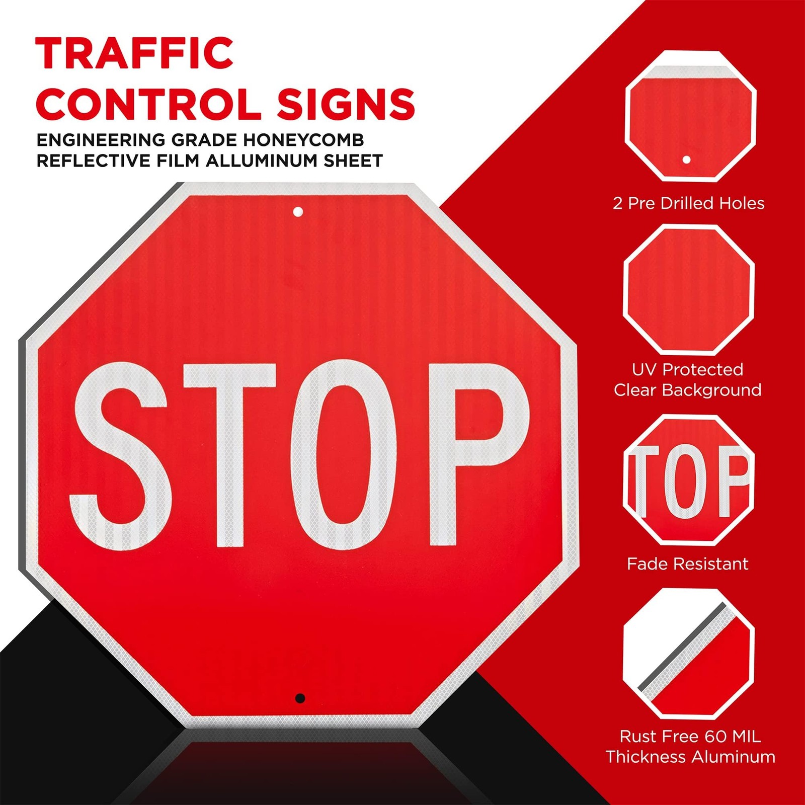 3 Pack Large Stop Sign 24 x 24 Inches – High Intensity Prismatic Aluminum – U…