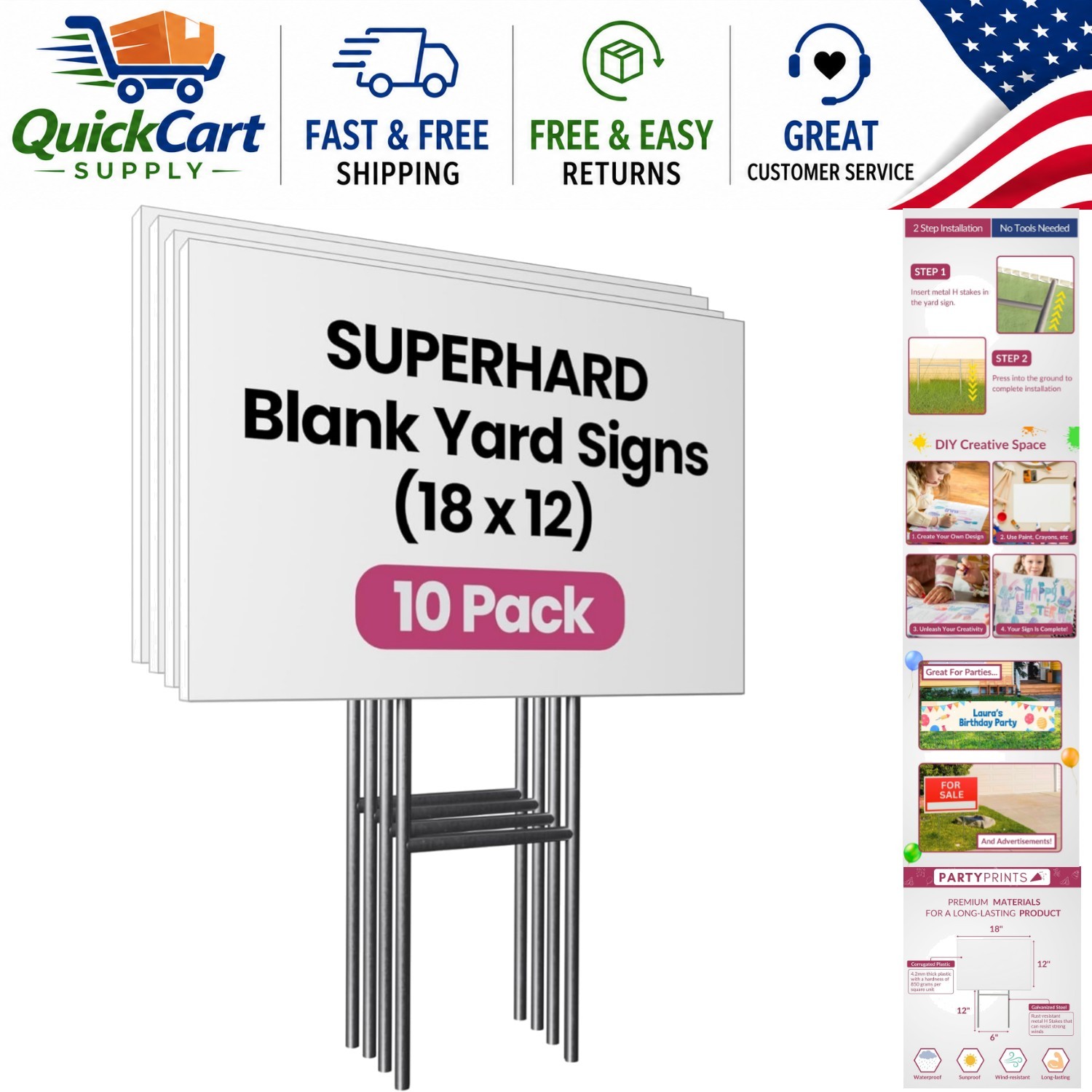 10 Pack 18×12 Waterproof Yard Signs with Metal Stakes – Customize for Any Event
