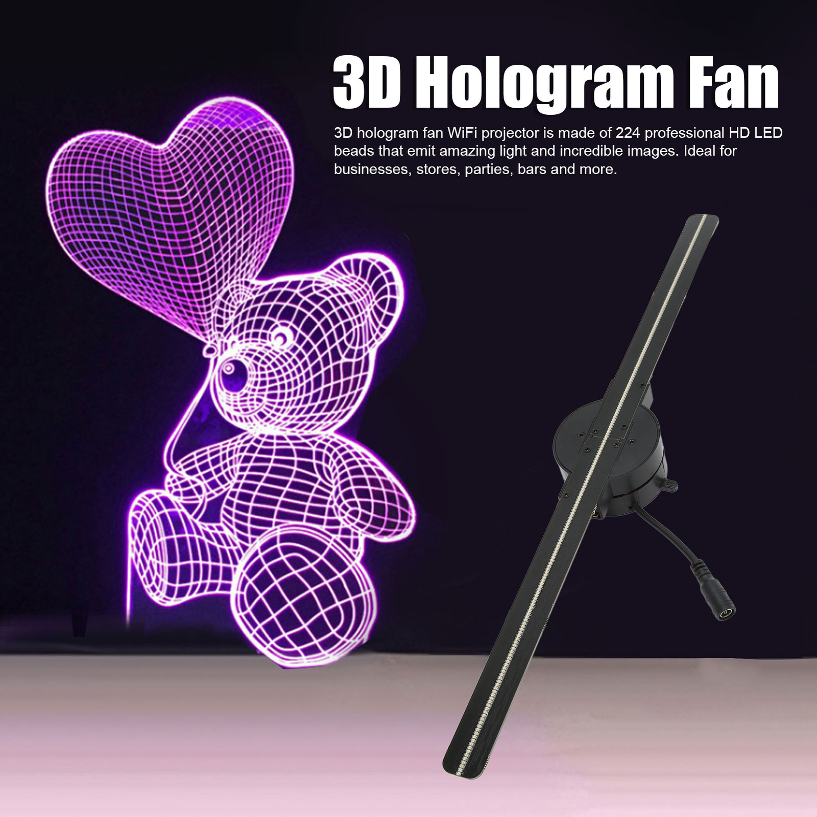 3D Hologram Fan 16.5in WiFi 3D Holographic Projector with 224 LED Light Beads