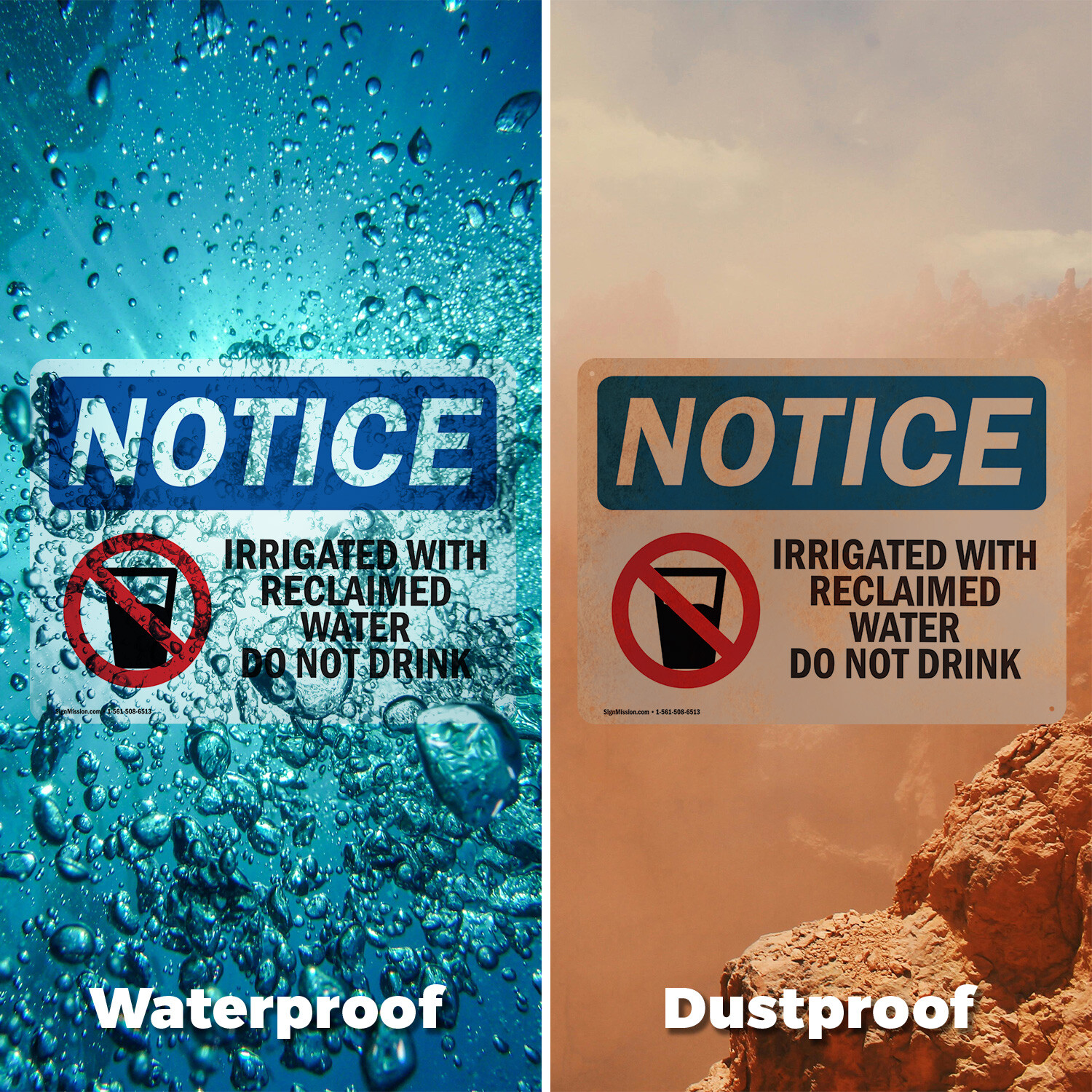 (2 Pack) Irrigated With Reclaimed Water OSHA Notice Sign Decal Metal Plastic