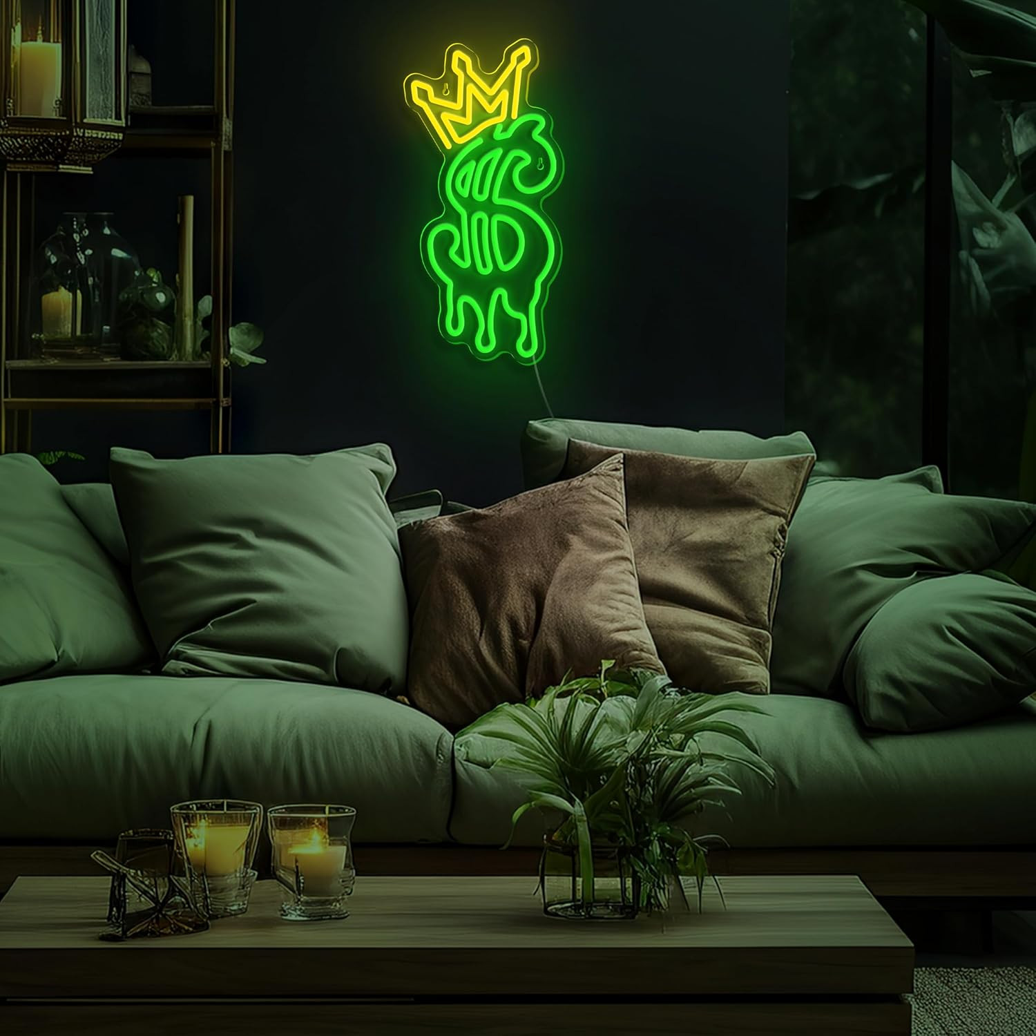 Money Neon Sign, Crown Dollar Neon Signs for Shop Store Wall Decor, USB Powered