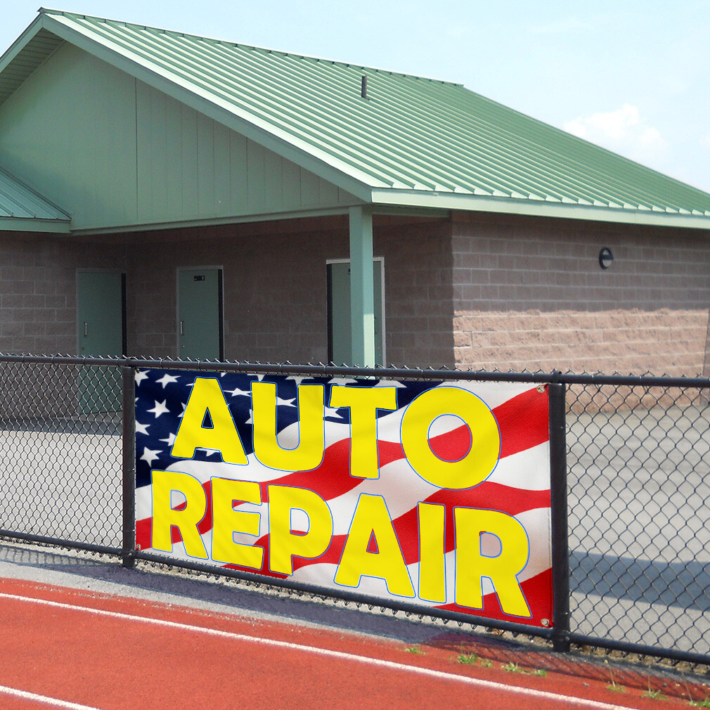Vinyl Banner Multiple Sizes Auto Repair American Flag Automotive Outdoor