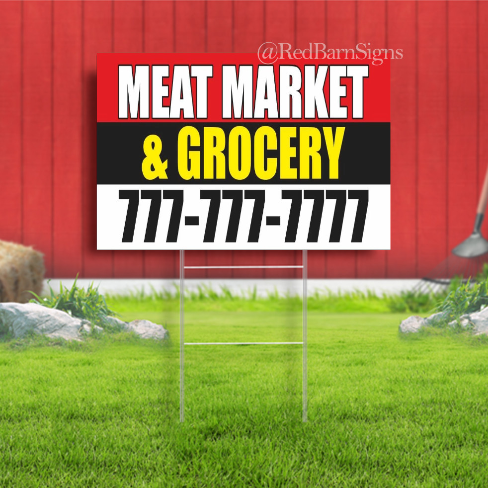 MEAT MARKET & GROCERY Shop Deli Food Buffet Bakery Yard Sign with metal stakes