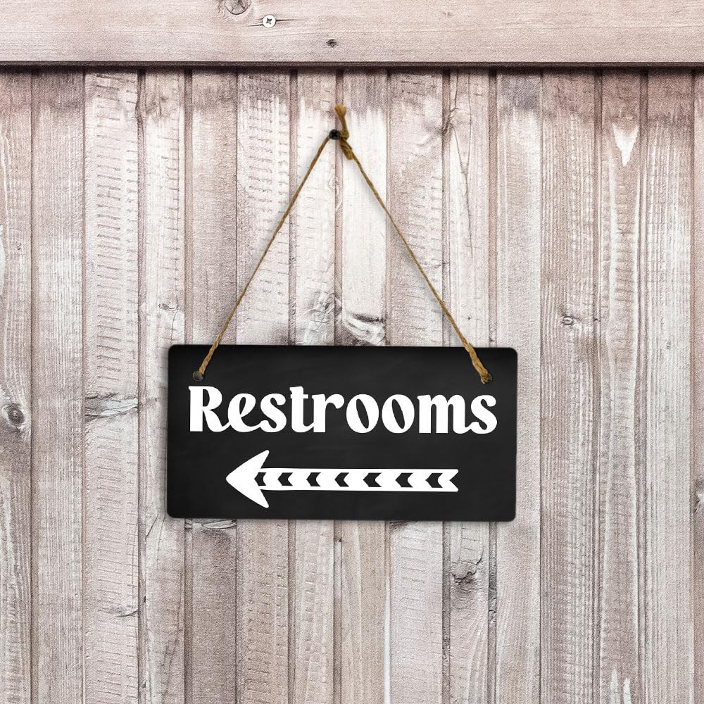 5×10 Inch Restrooms Left Arrow Hanging Wall Door Sign Bathroom Decor