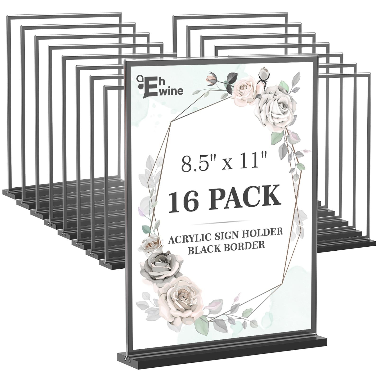 EHWINE 16 Pack Acrylic Sign Holder 8.5 x 11, x 11 inches, Black