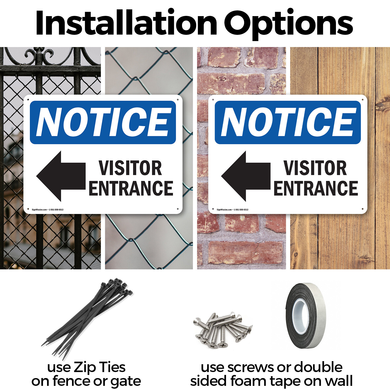 (2 Pack) Visitor Entrance [Left Arrow] OSHA Notice Sign Decal Metal Plastic