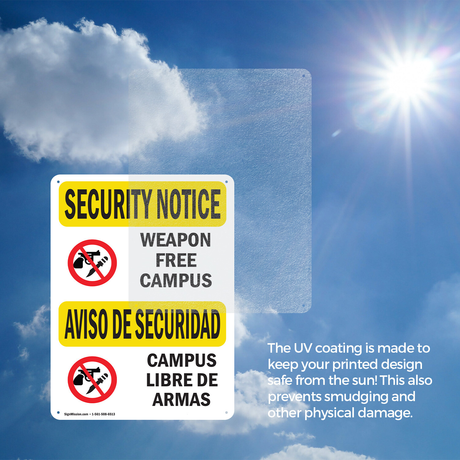 (2 Pack) Weapon Free Campus Bilingual OSHA Security Notice Sign Decal Metal