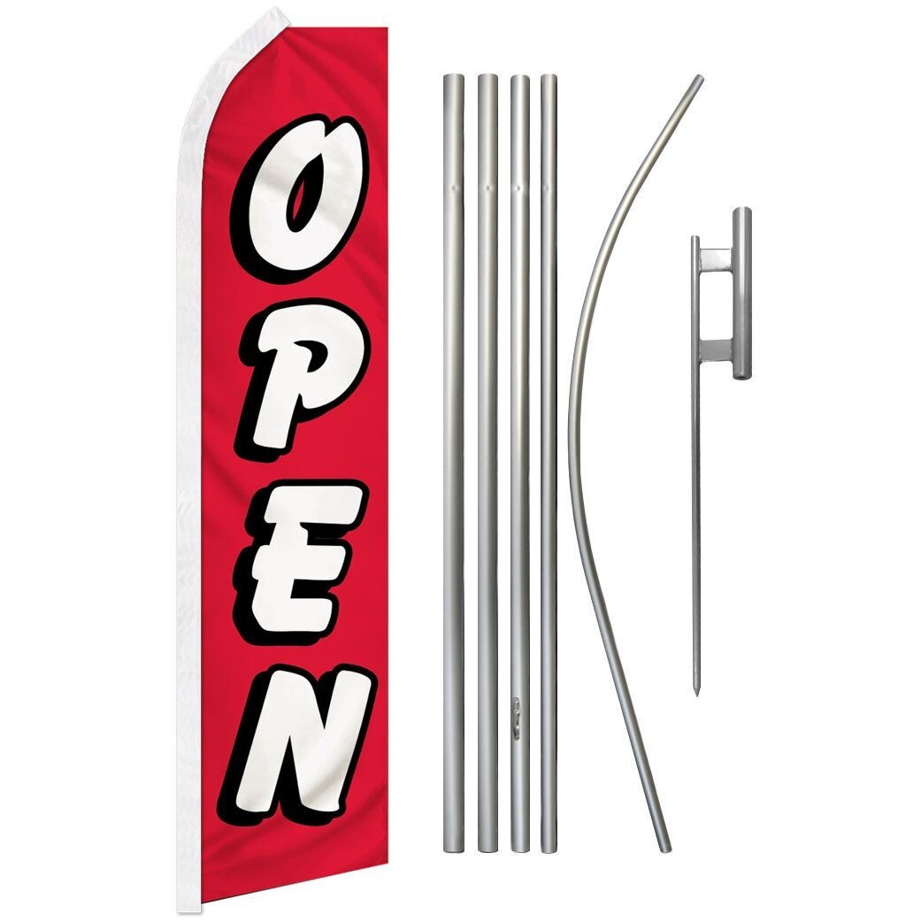 Open (Red & White) Swooper Advertising Flag & Pole Kit