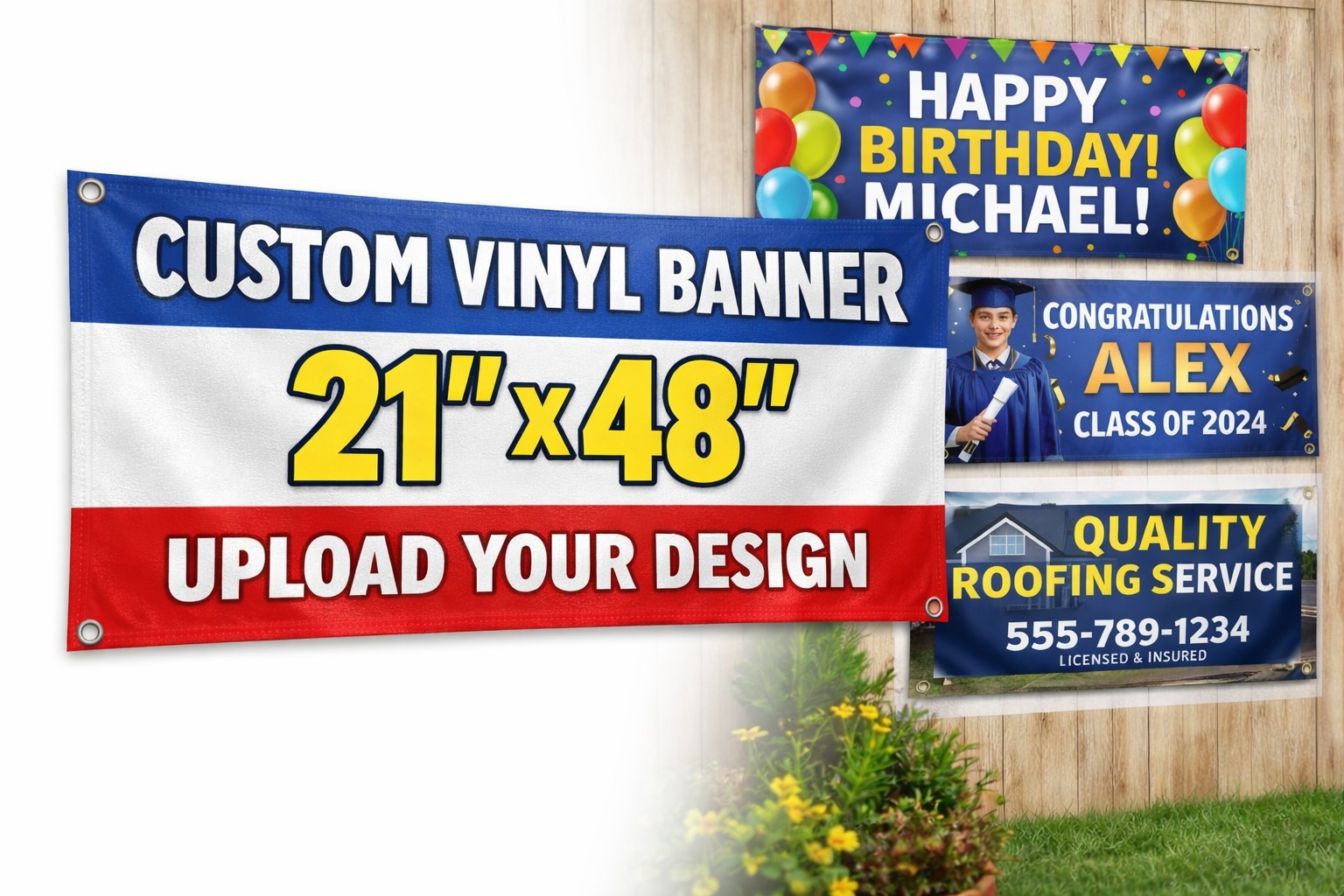 Custom Banner 21×48 Personalized Vinyl Banner Business Party Sign Made in USA
