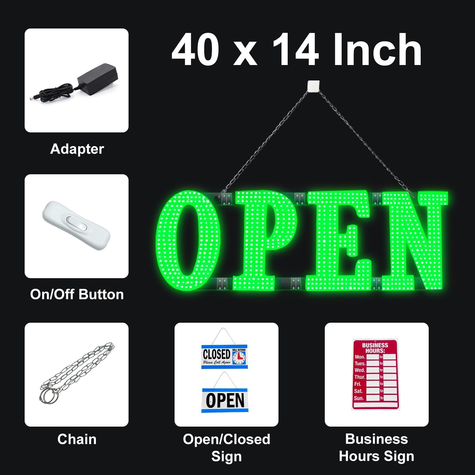 40″x14″ Large LED Open Signs for Business Super Bright Unique Design Open Sig…