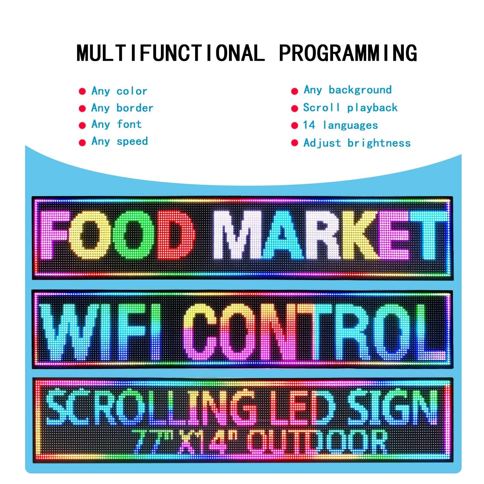 Led Sign Outdoor Programmable Scrolling Digital Open Neon P10 77”x14”
