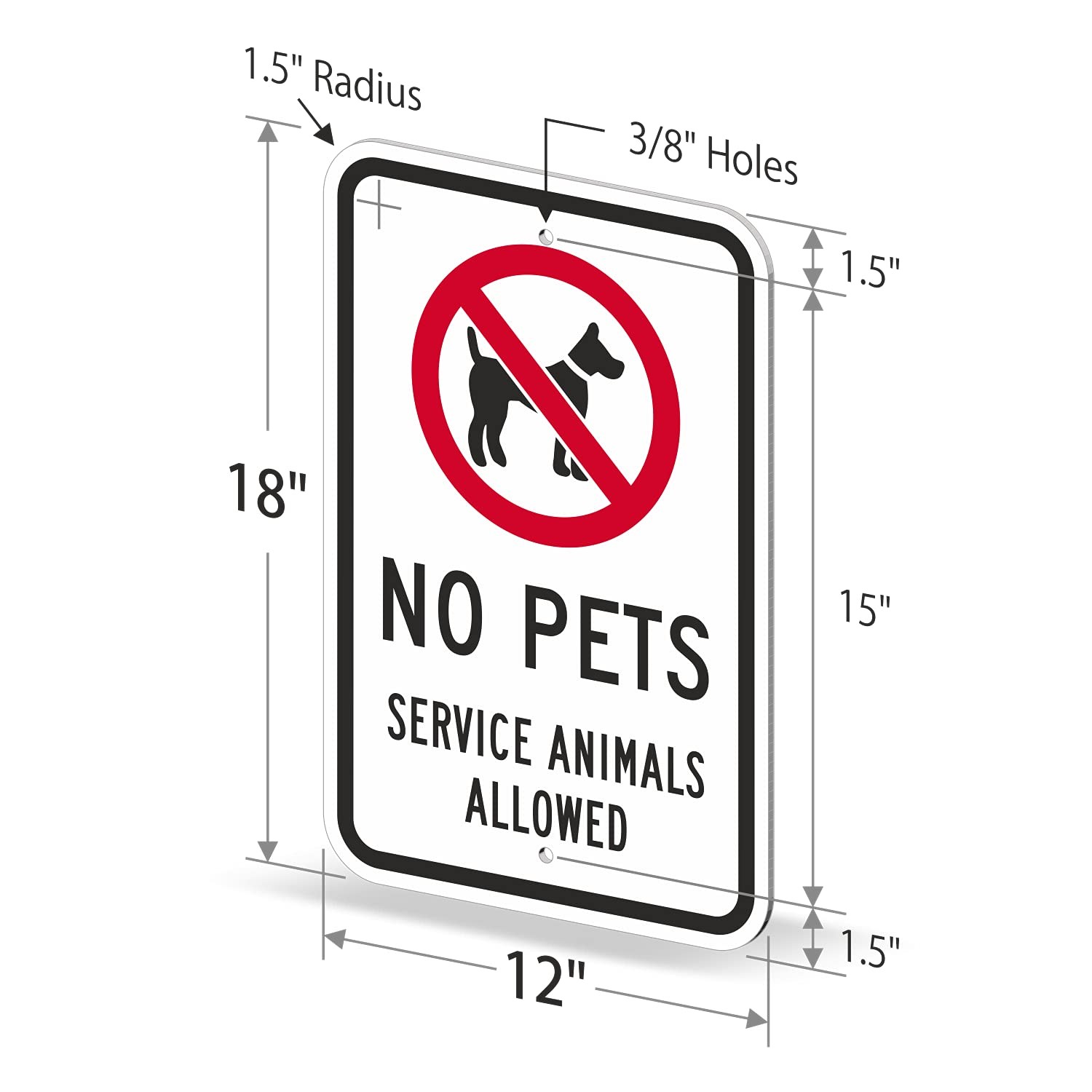 No Pets Service Animals Allowed Metal Sign 18×12, Rustproof Aluminum Warning