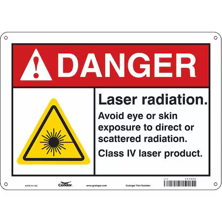 Condor 451R89 Laser Warning Sign, 10 In H, 14 In W, Polyethylene, Horizontal