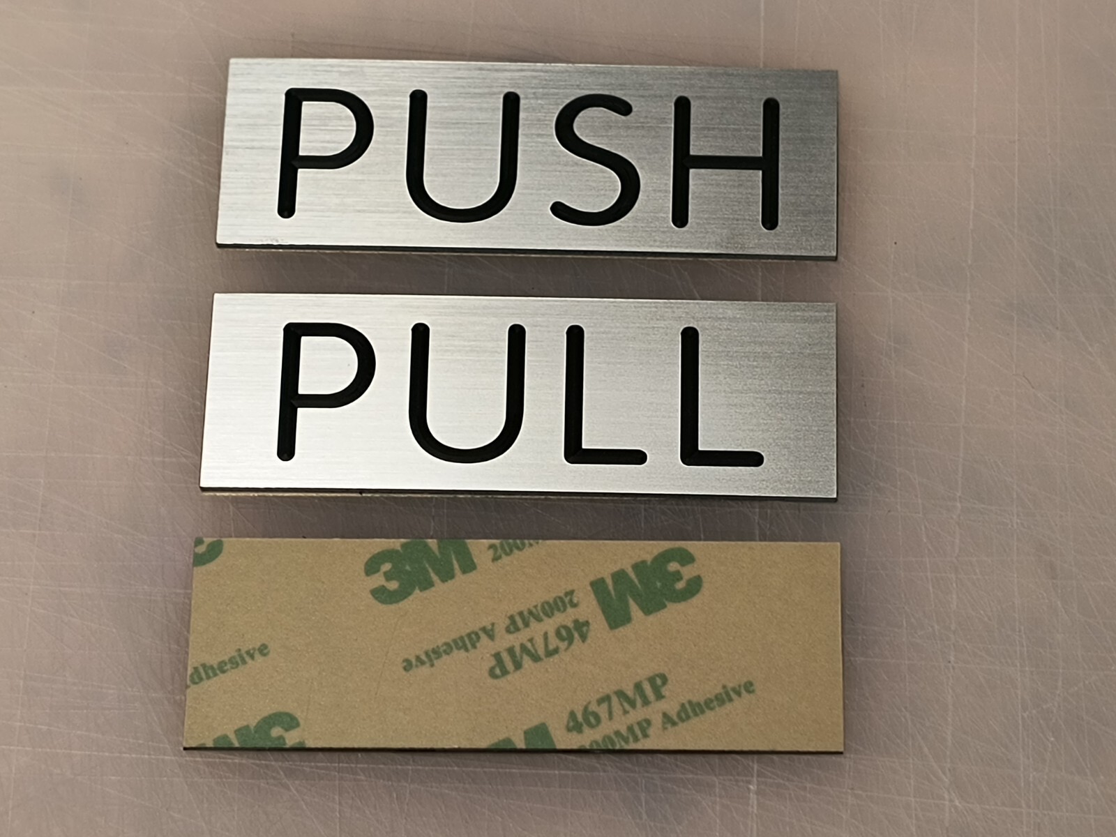 pair – PUSH and PULL Brushed Silver finish 1″x3″ Door Signs plaques w/ Adhesive