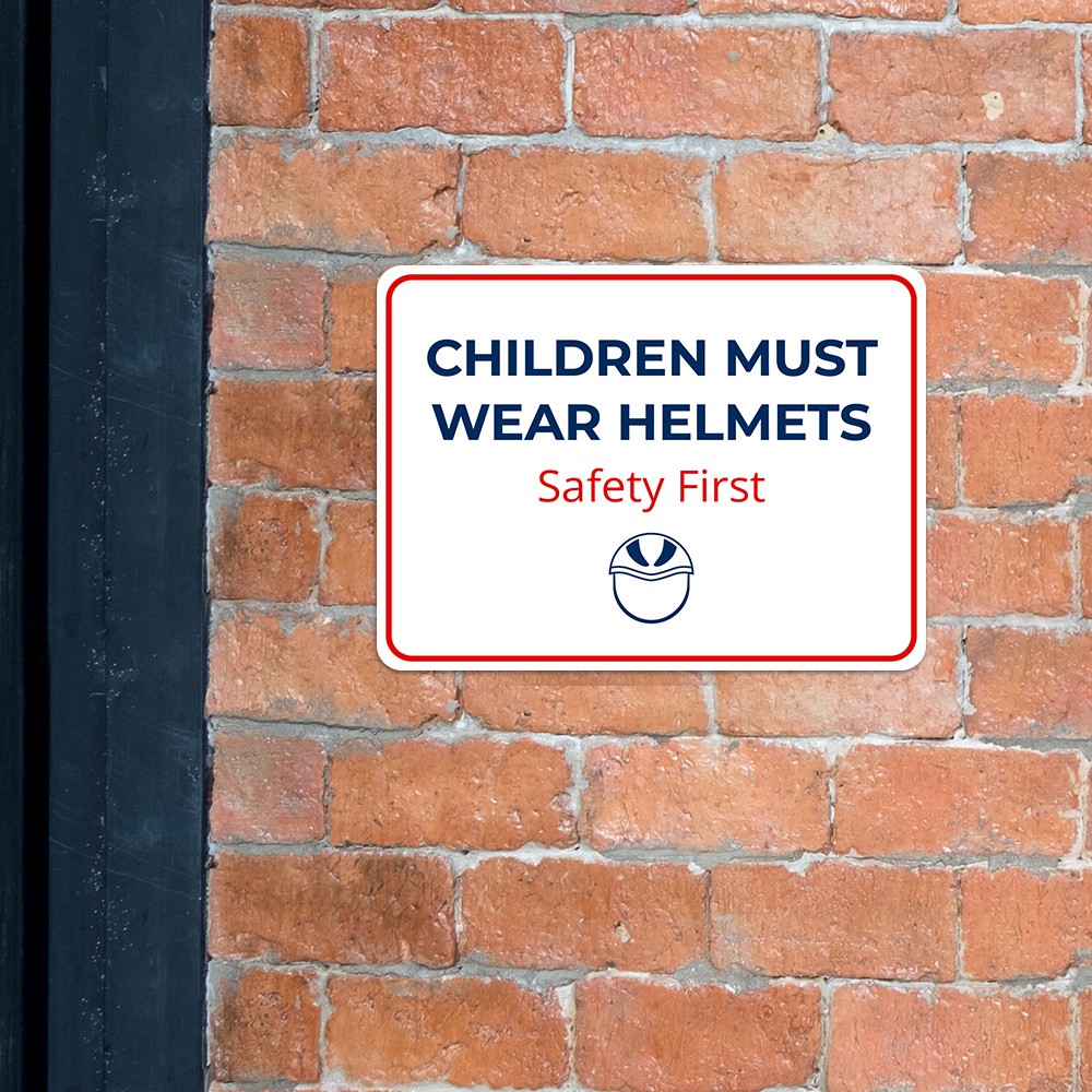 Classic Framed Plus Children Must Wear Helmets – Safety First Door or Wall Sign