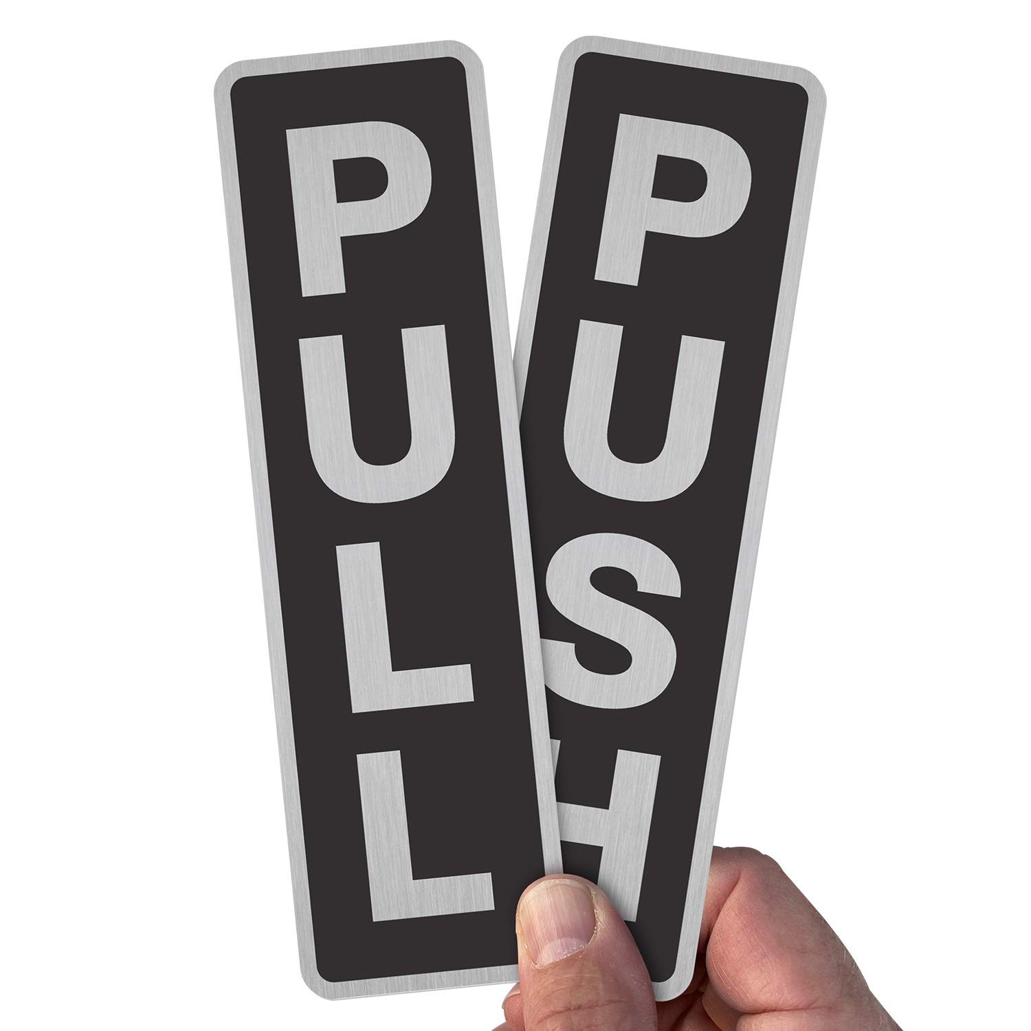 Push And Pull Door Signs 2×7 Inch Anodized Aluminum Self Adhesive 2 Pack