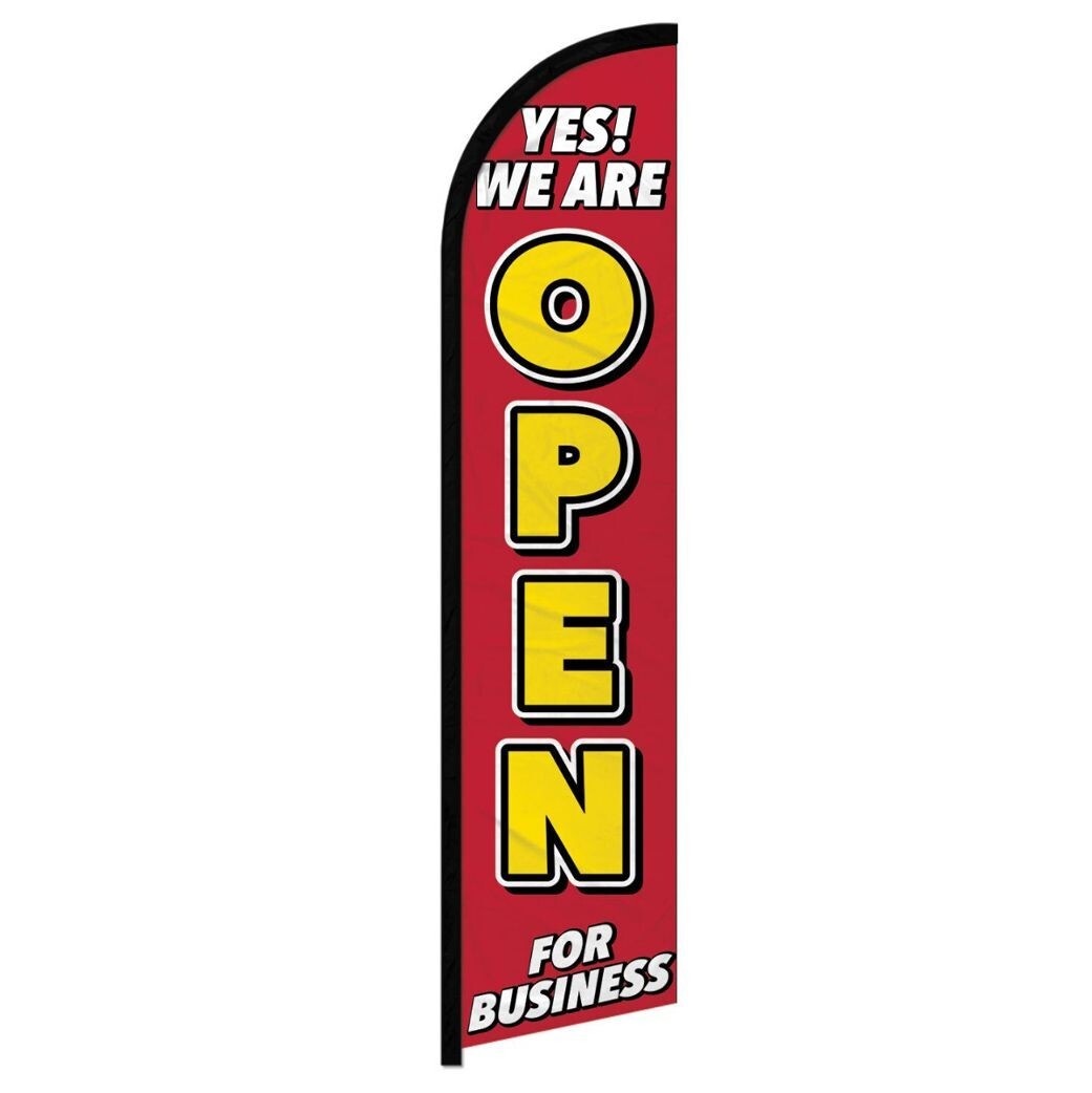 Yes! We Are Open Windless Full Sleeve Feather Advertising Now Open Banner Flag