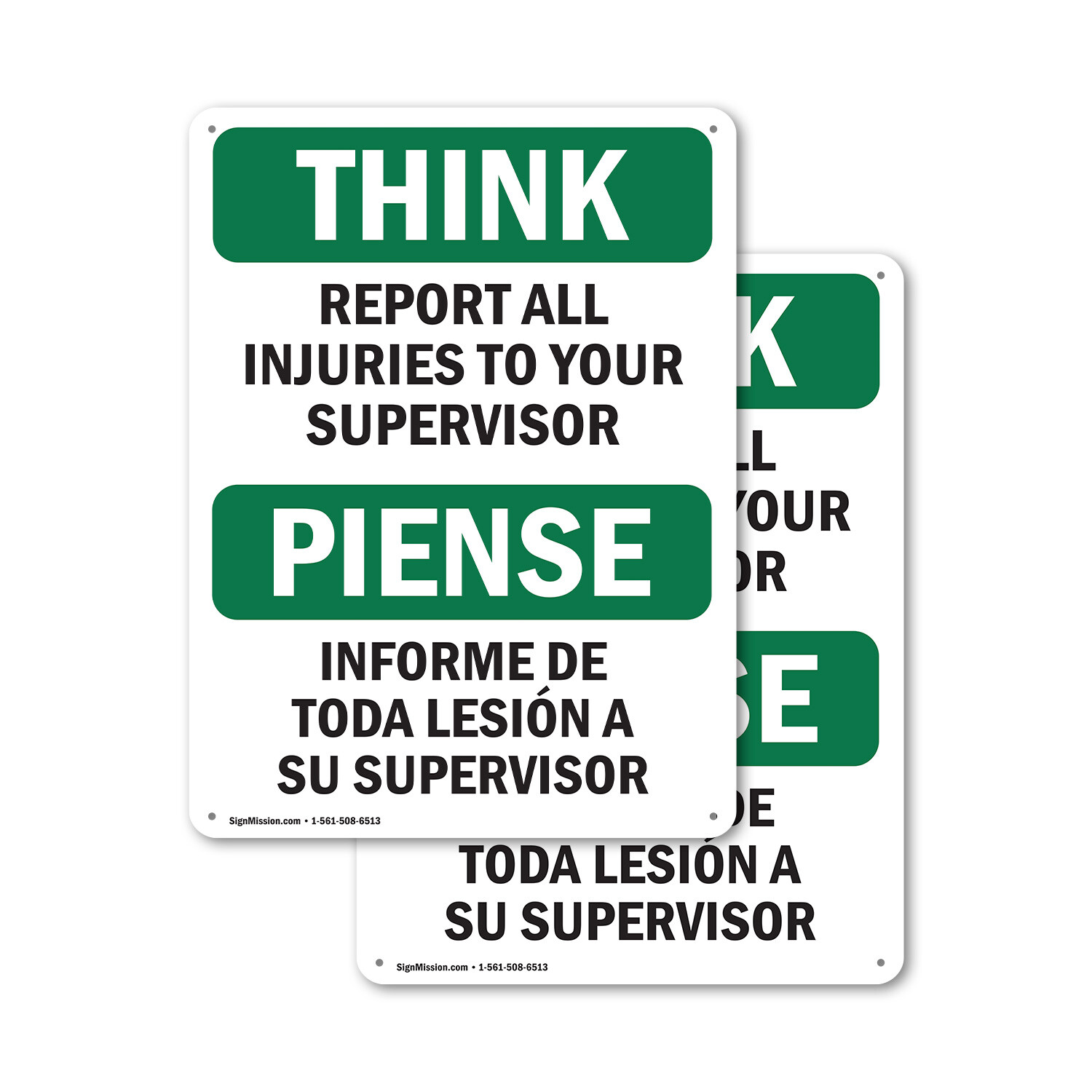 (2 Pack) Report All Injuries To Your Supervisor OSHA Think Sign Decal Metal
