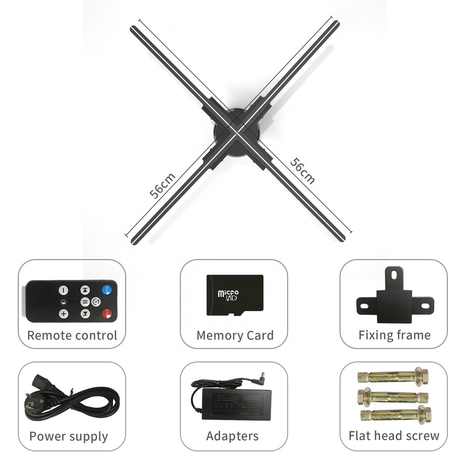 NEW SpinDisplay F56 3D Hologram Fan Projector 56cm 4-Blade LED WiFi App Control