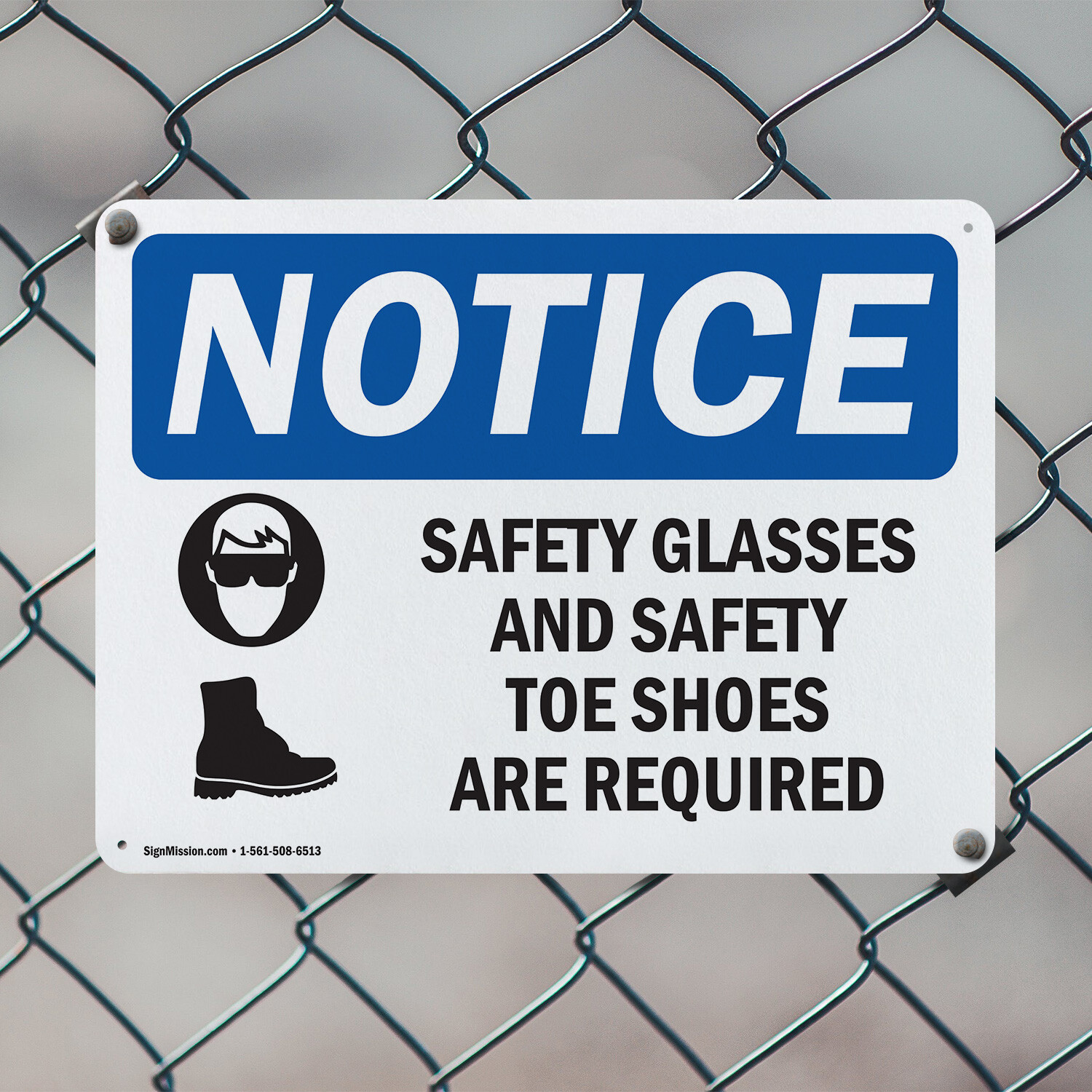 (2 Pack) Safety Glasses And Safety Toe OSHA Notice Sign Decal Metal Plastic