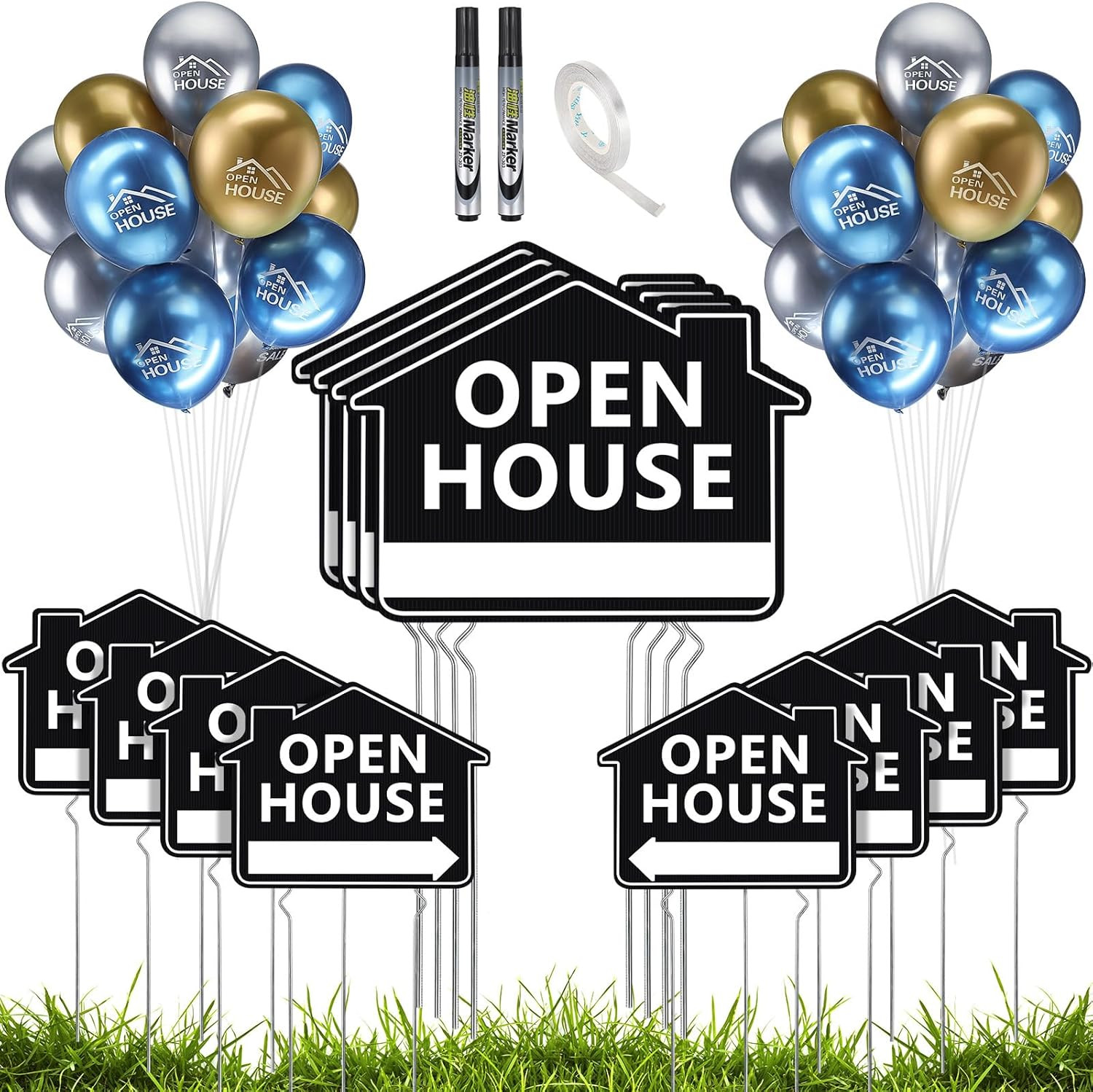 12 Pack Open House Signs with Stakes for Estate Large Double Sided Estate Sale Y