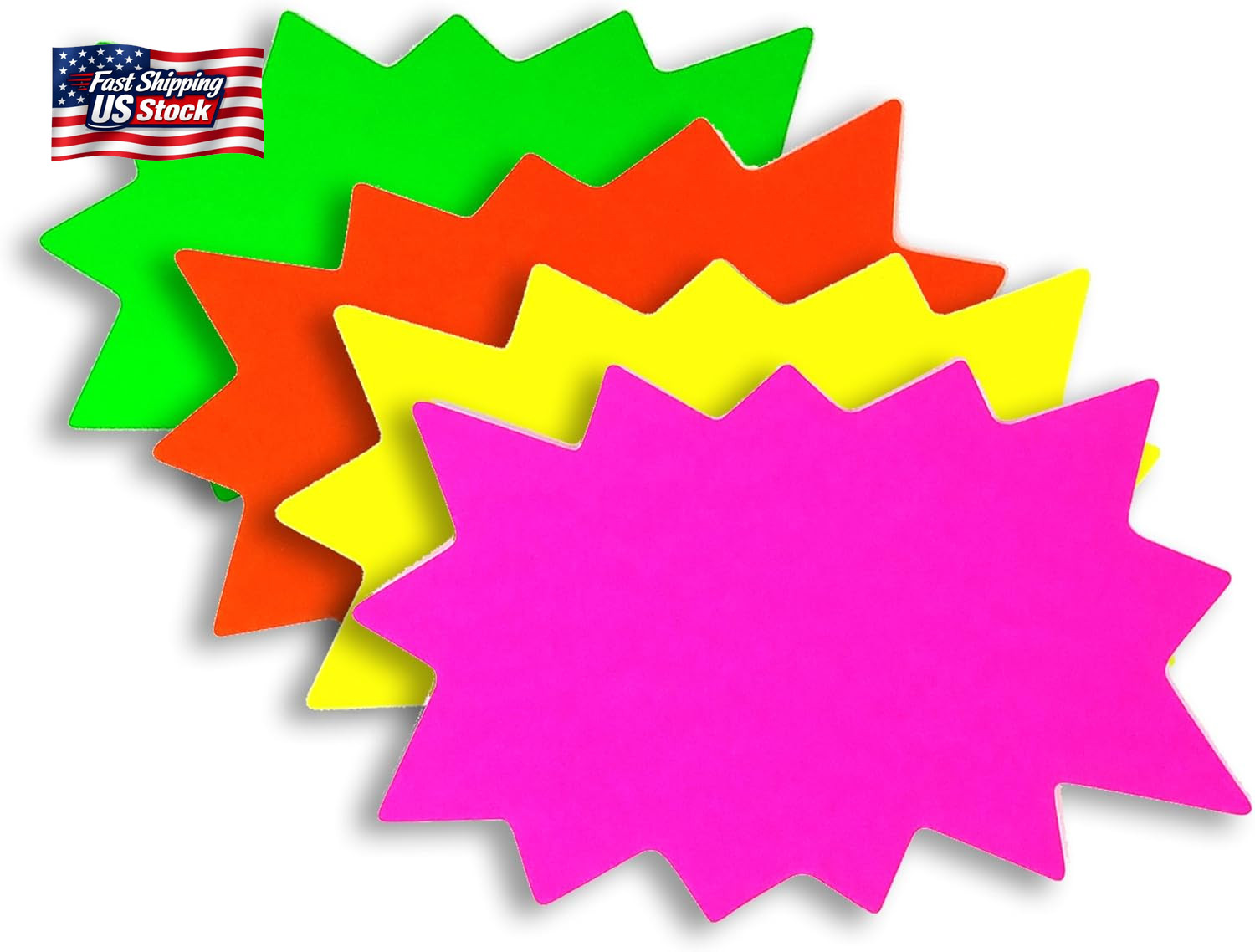 6″ X 9″ Medium BLANK Solar Star Burst Neon Fluorescent Retail Signs – 100 Total