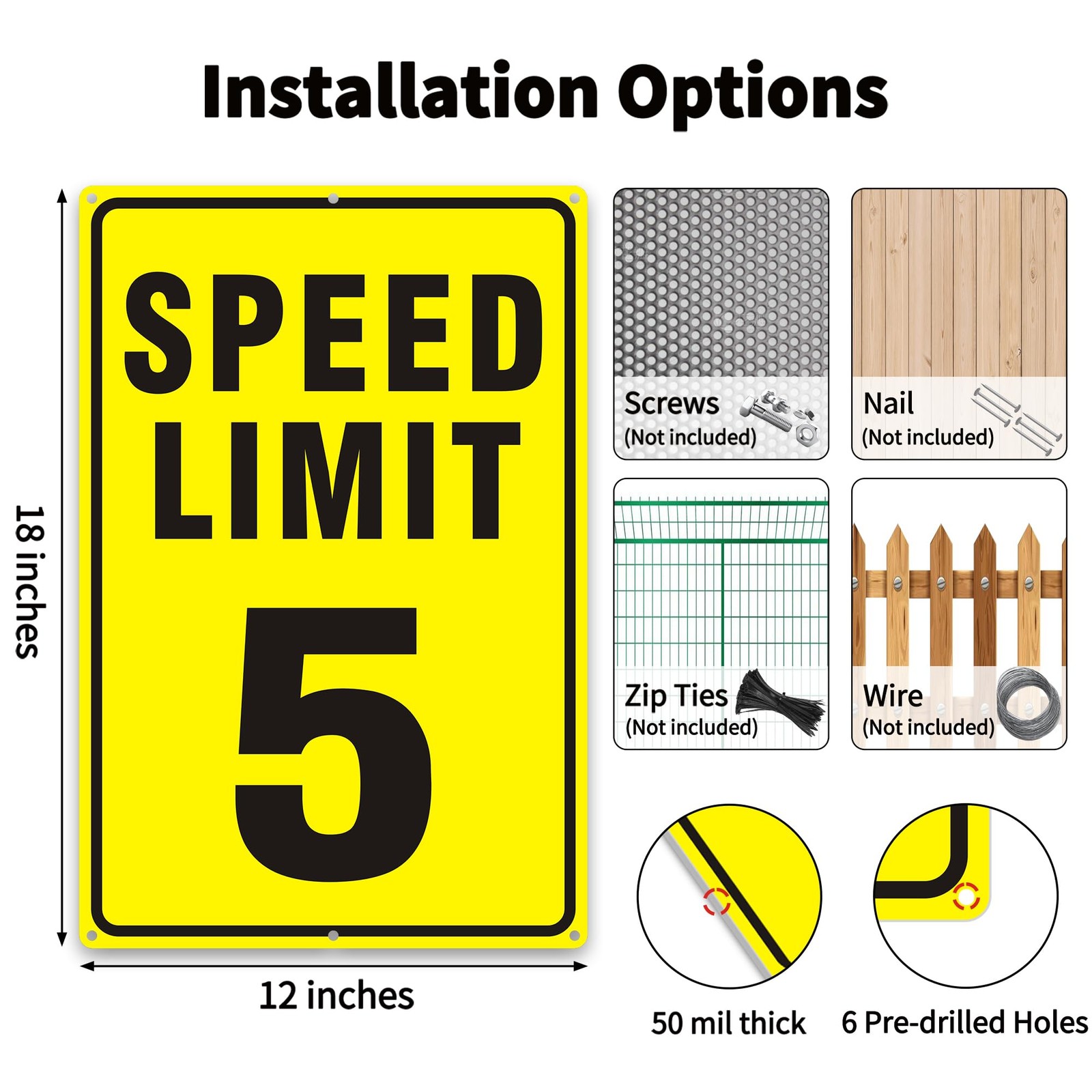 2 PCS Speed Limit 5 MPH Sign Street 18×12 Inch Large Reflective Aluminum
