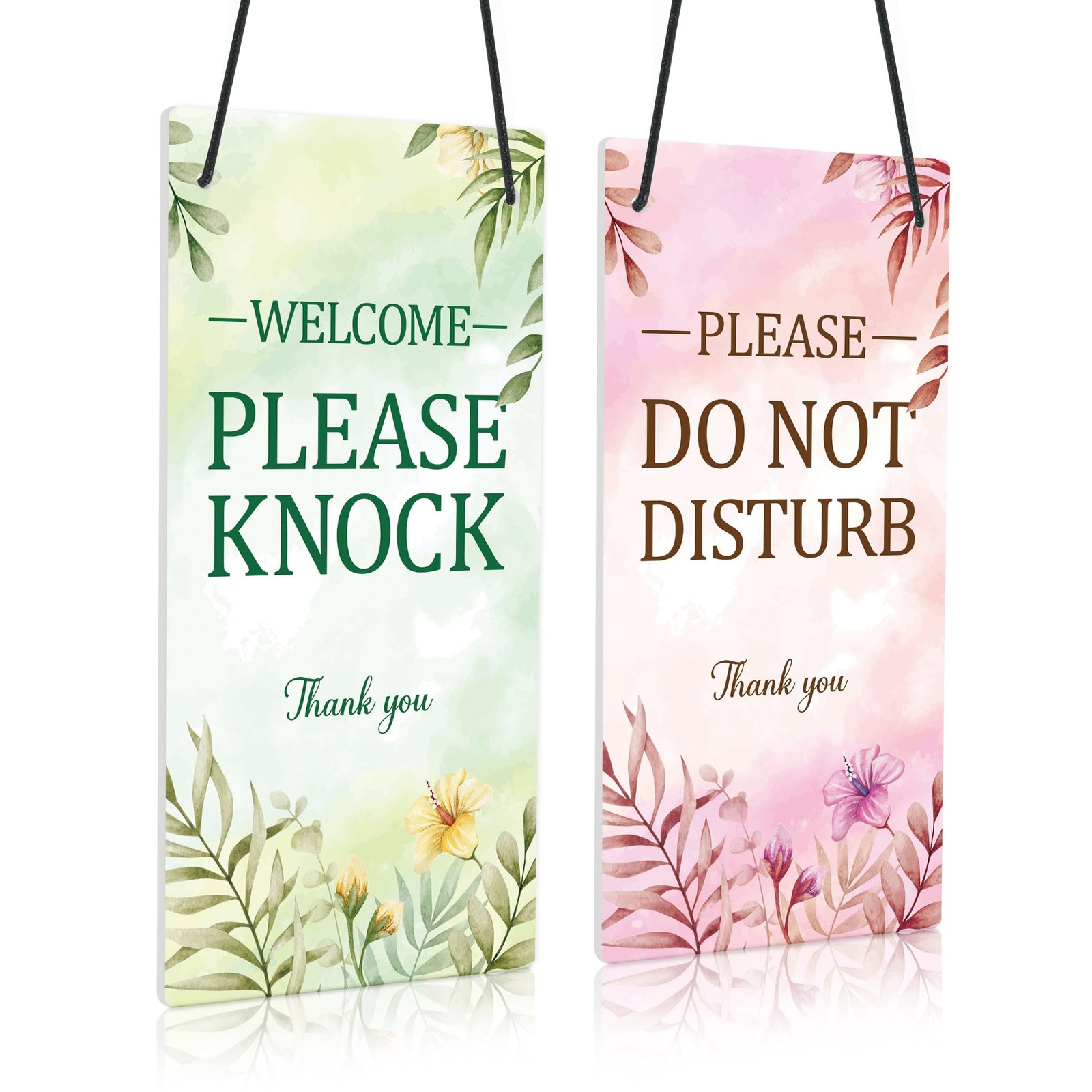 Do Not Disturb Door Hanger Welcome Please Knock Sign Reversible PVC 10×5 Inch