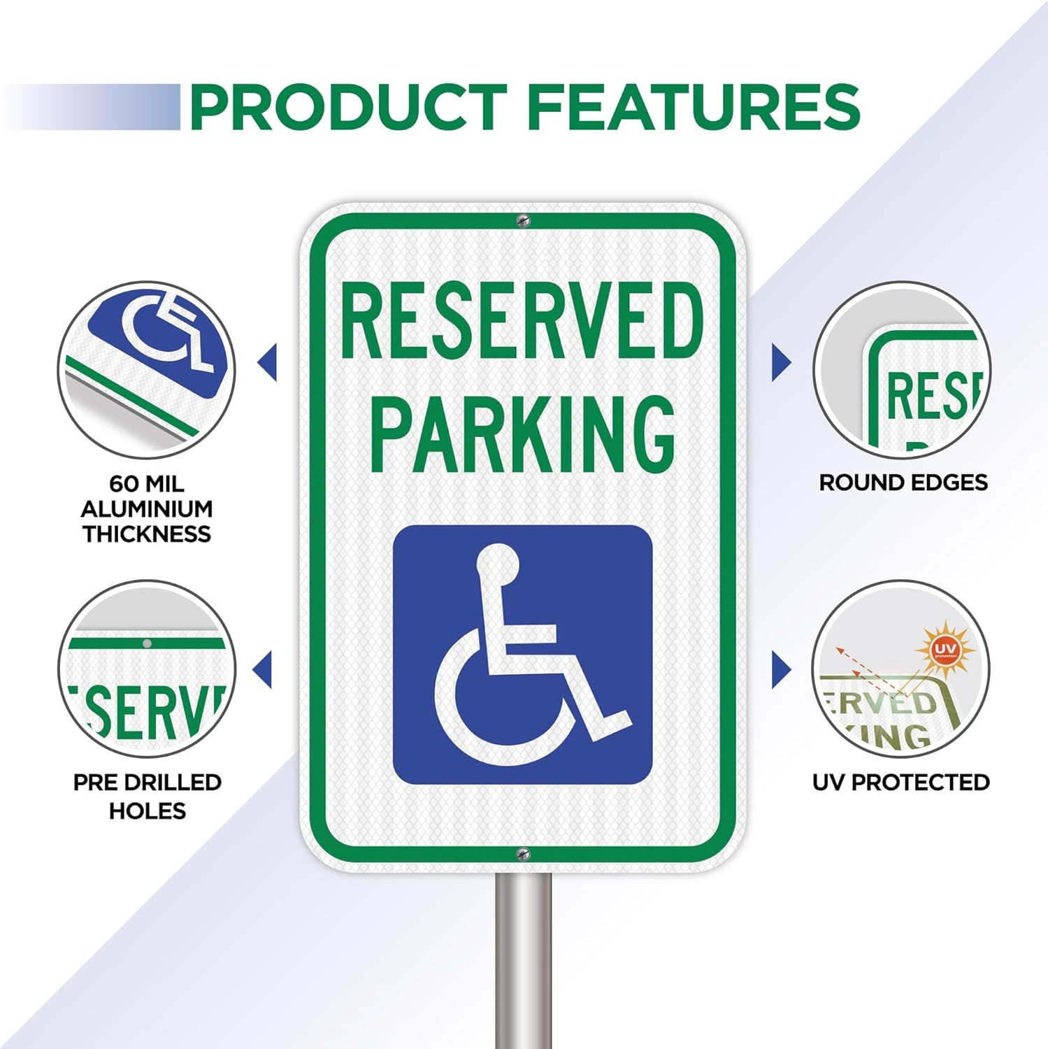 12 Pack Handicap Parking Signs – Durable 12″x18″ Aluminum, UV & Weather Resistan