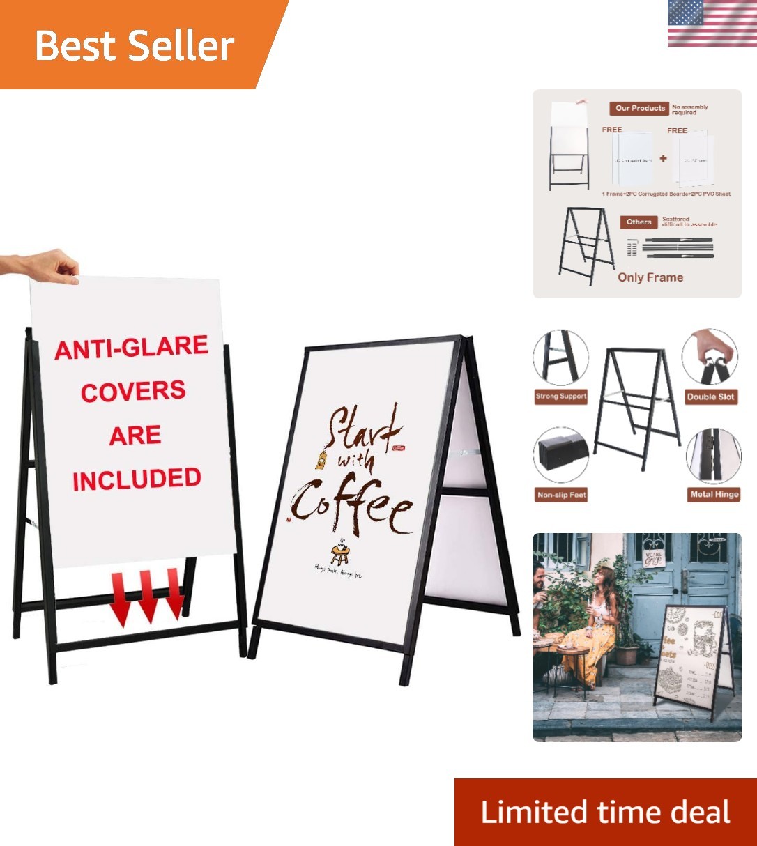 A Frame Sidewalk Sign 24×36 inches Sandwich Board Signs Outdoor Heavy Duty Do…