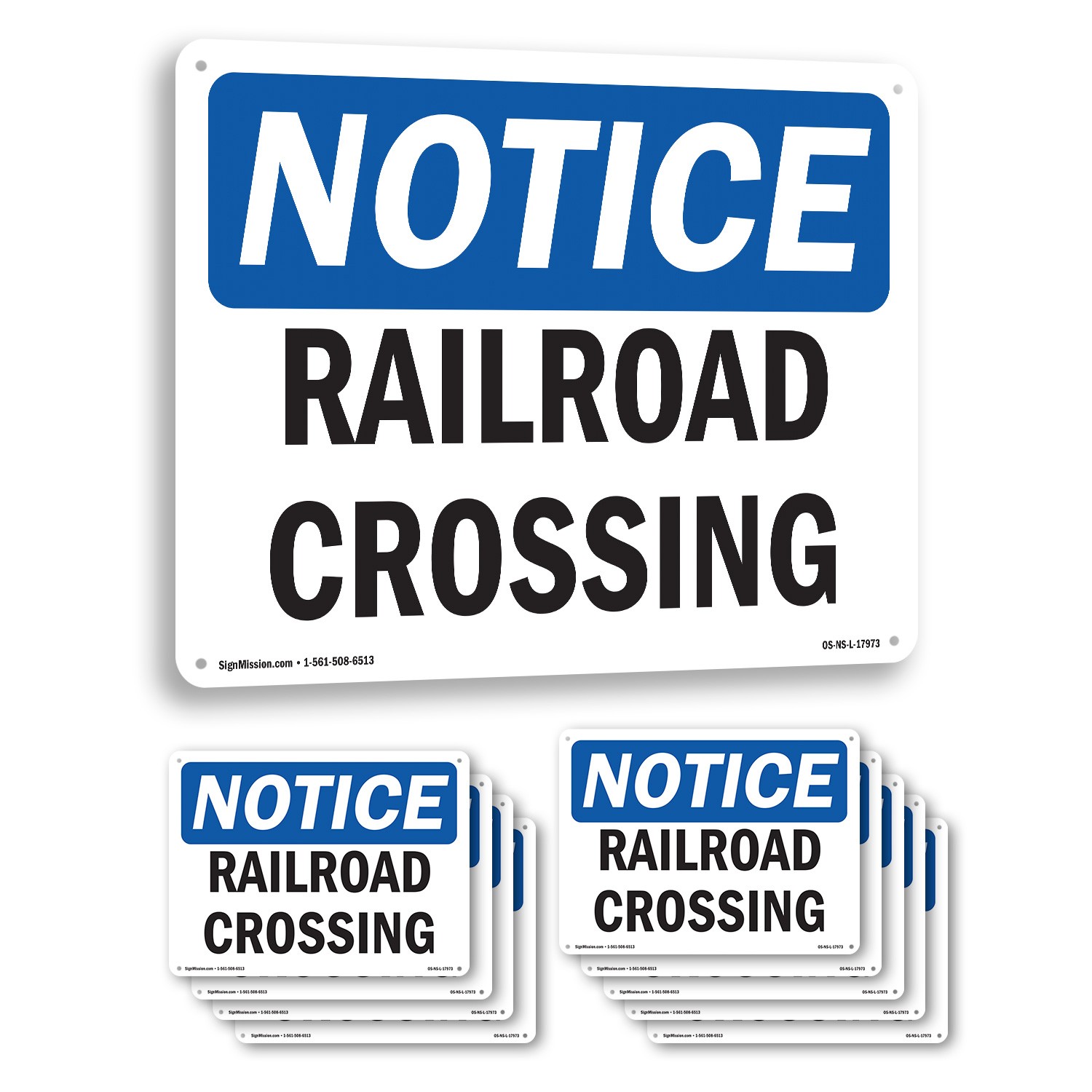 Railroad Crossing OSHA Notice Sign Metal, Plastic, Or Decal – 5 or 10 Pack
