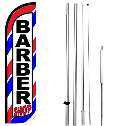 4 Less Co BARBER SHOP Windless Feather Swooper Flag Banner Sign 15 Ft Tall Pole