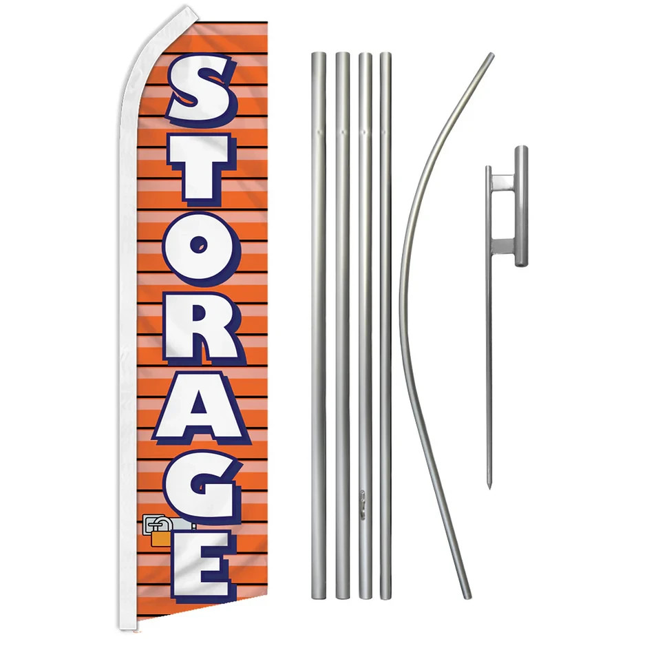 Storage (Orange) Swooper Flutter Feather Advertising Business Flag & Pole Kit