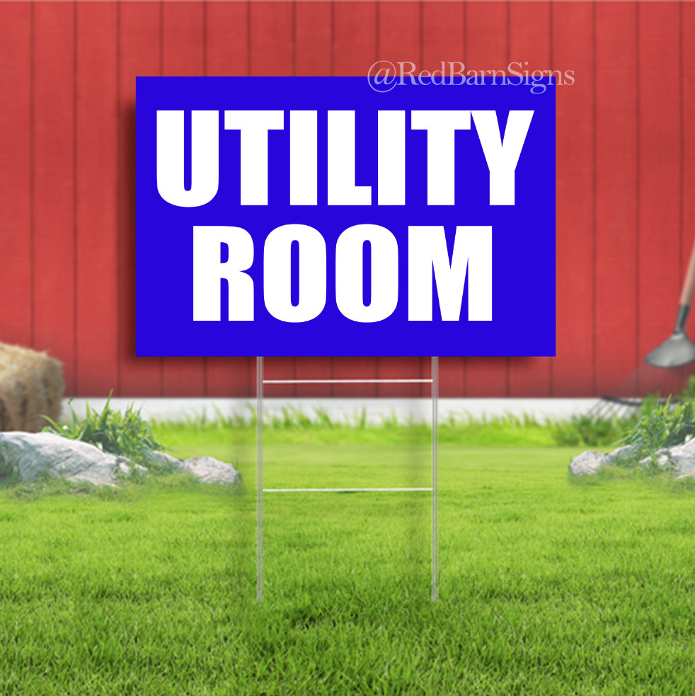 Utility Room Indoor Outdoor Yard Sign with metal stakes
