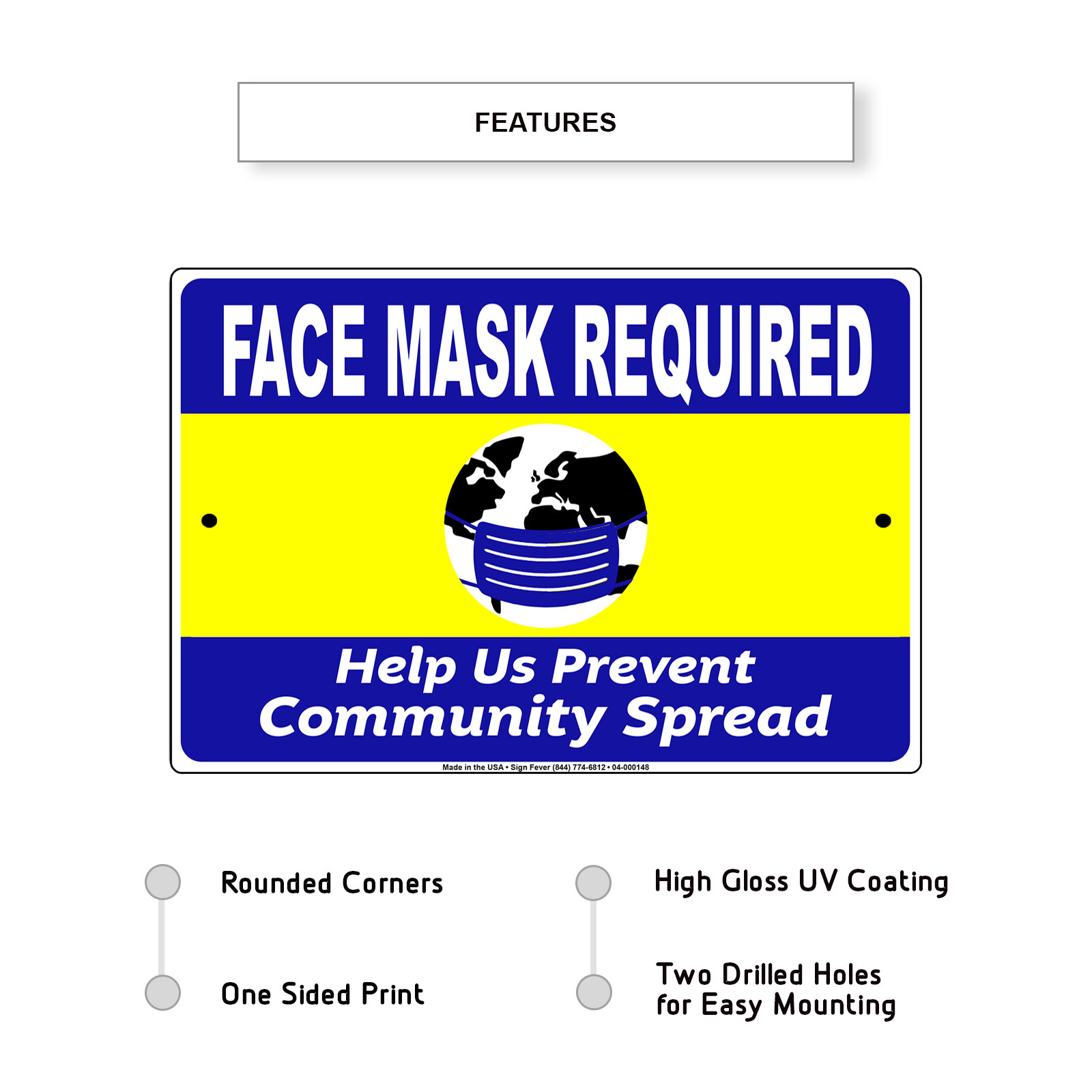 Face Mask Required Help Us Prevent Community Spread Door Aluminum Metal Sign