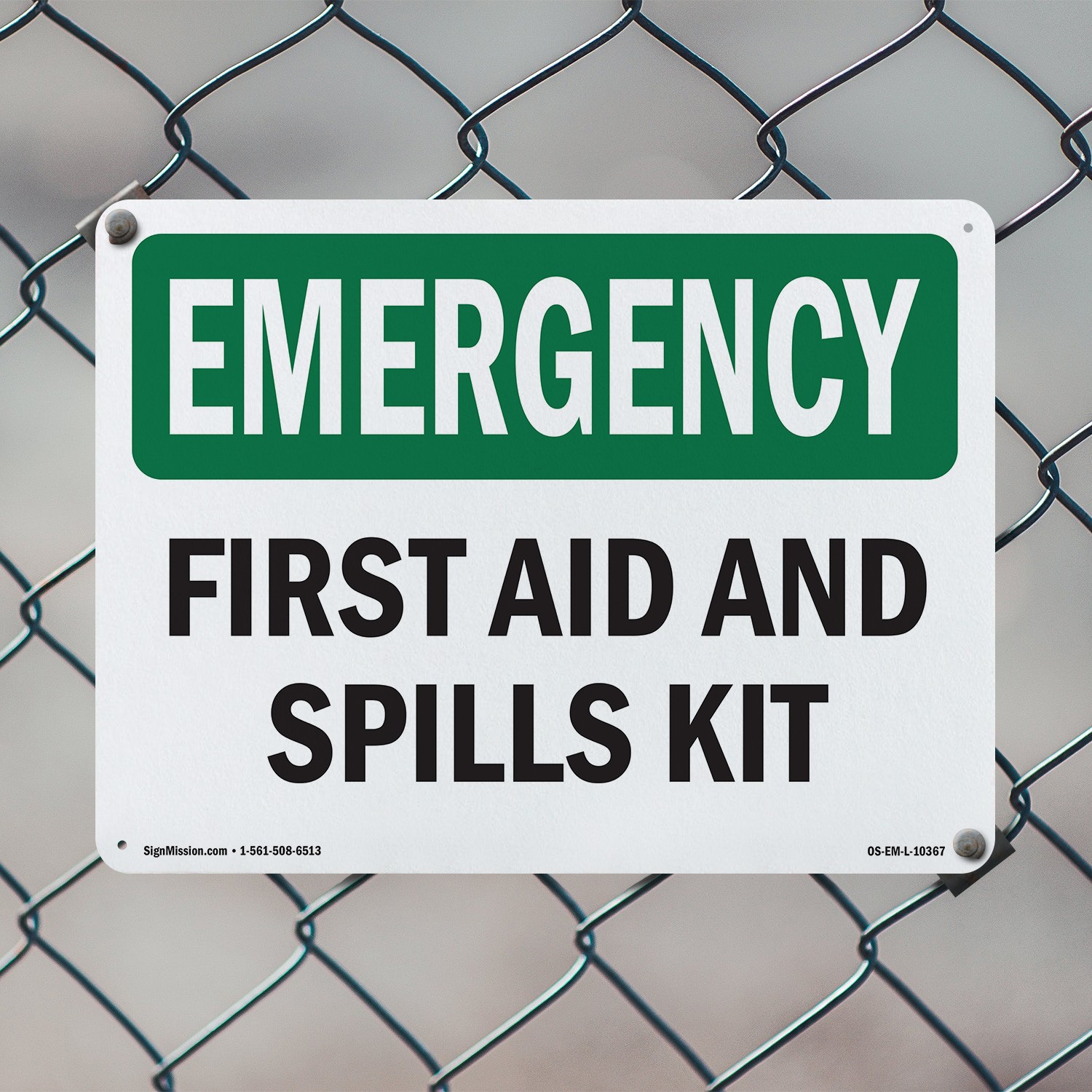 First Aid And Spills Kit OSHA Emergency Sign Metal, Plastic, Decal 5 or 10 Pack