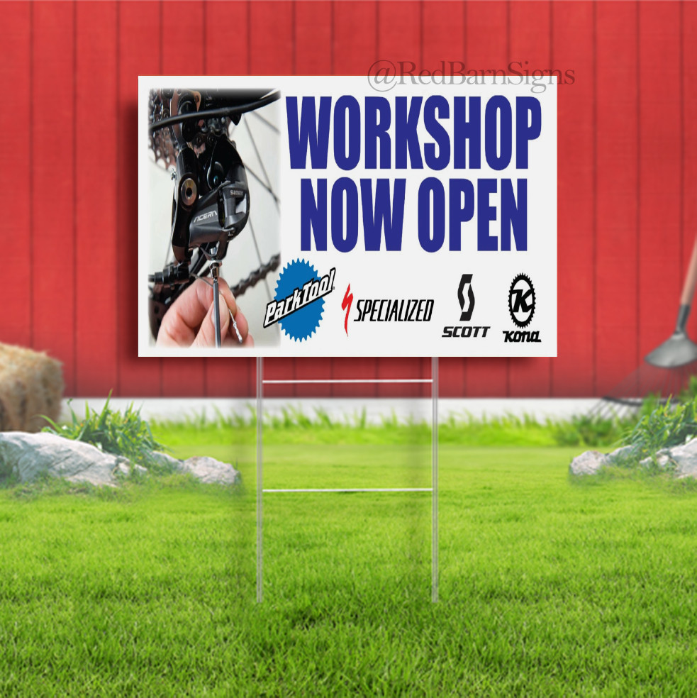 BIKE REPAIRS WORKSHOP SHOP Indoor Outdoor Yard Sign with metal stakes