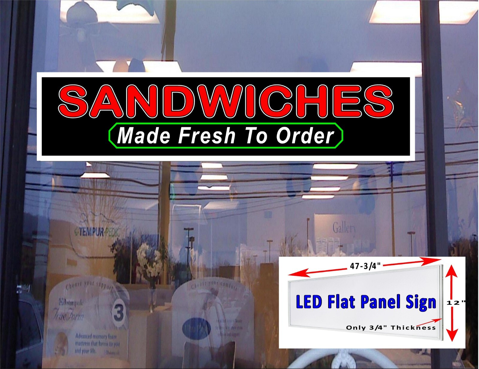 SANDWICHES Made Fresh to Order Led light box window sign 48inx12in