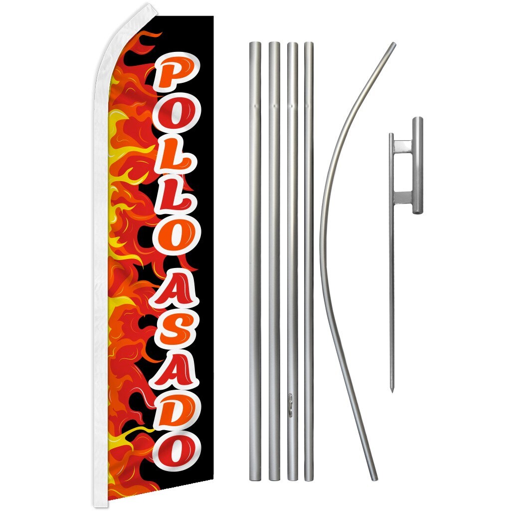 Pollo Asado Advertising Swooper Feather Flutter Flag Pole Kit Concessions Food