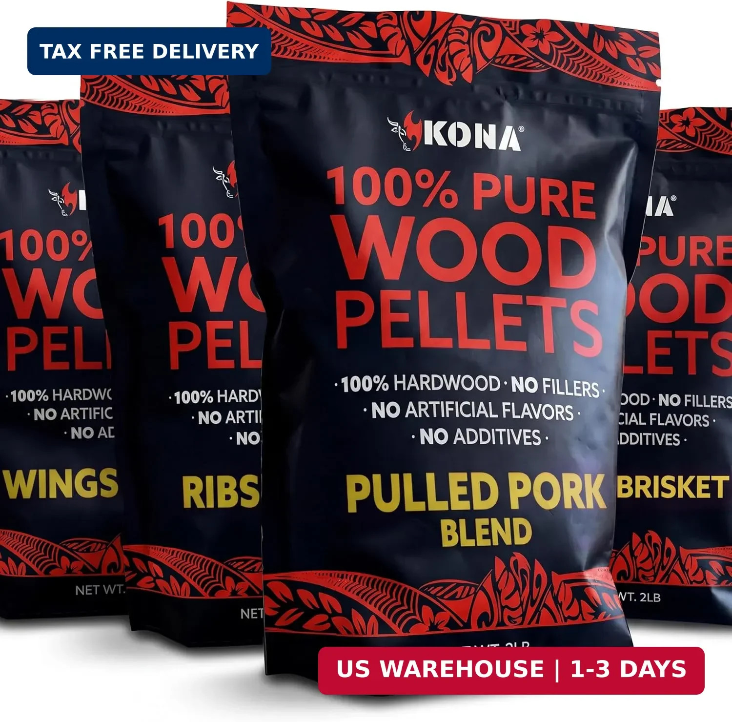 Kona Wood Pellets Brisket, Ribs, Wings,and Pulled Pork Blend Variety Pack, Inten