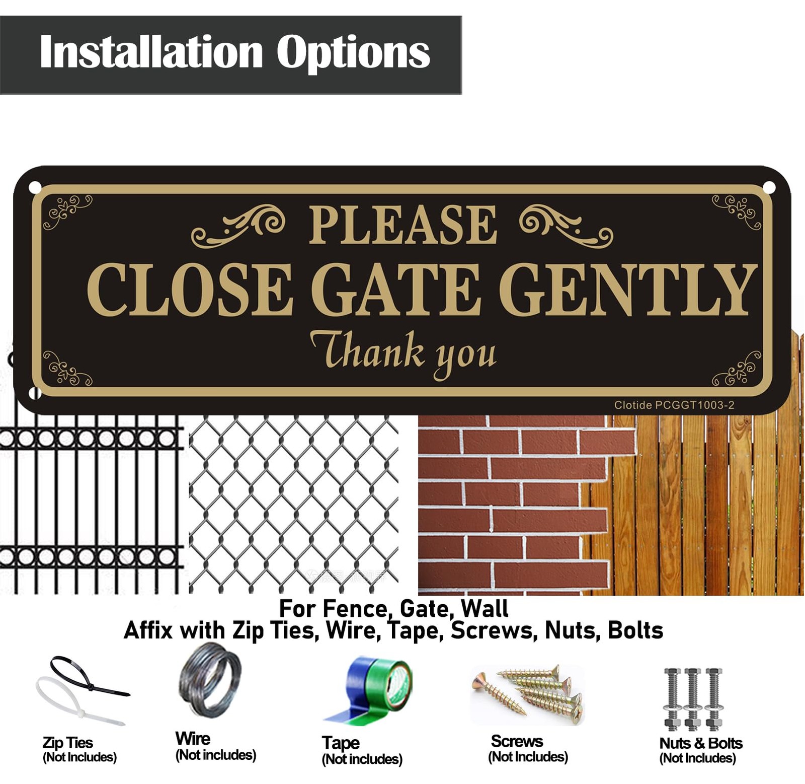 Clotide 2 Pack Please Close Gate Gently Sign, 10 x 3 Inches