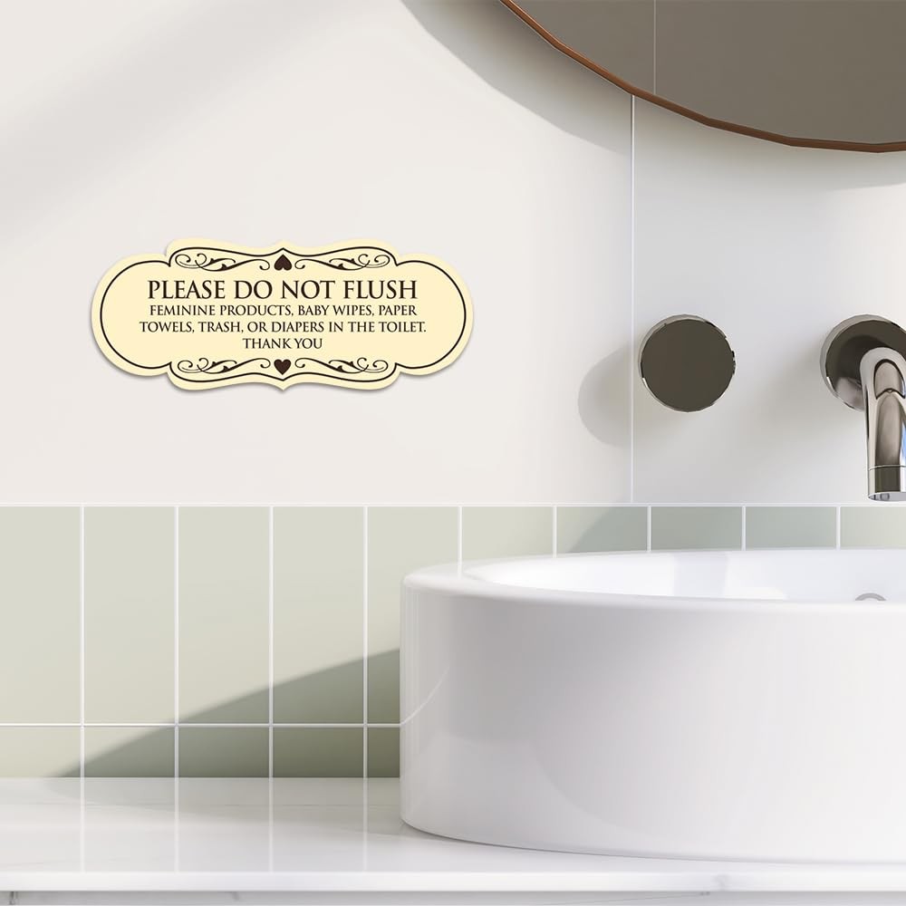 Designer Please Do Not Flush Etiquette Sign White Small 1 Pack
