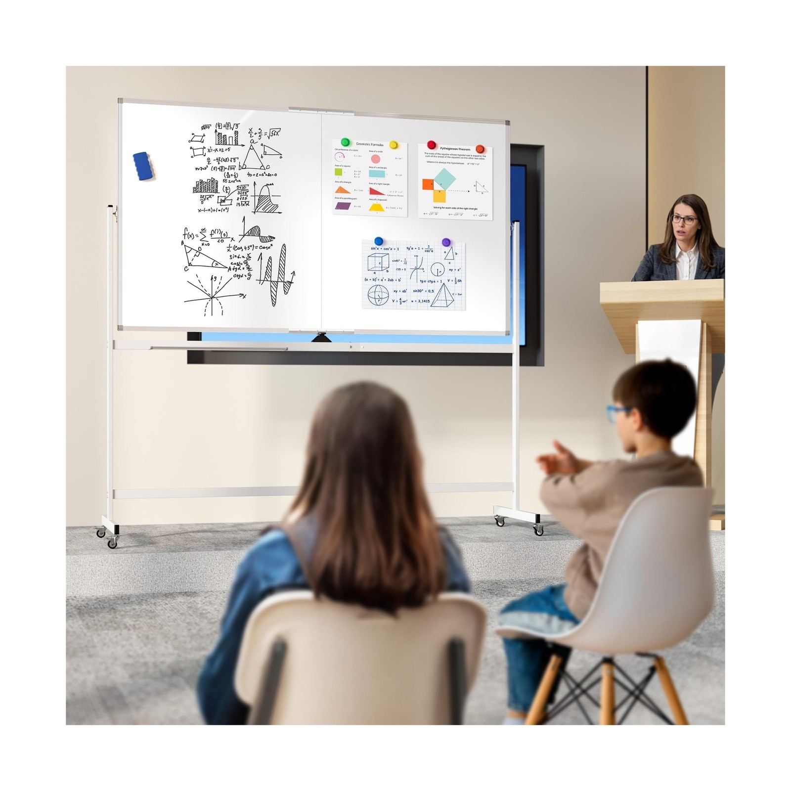 Large Rolling Whiteboard on Wheels, 72″ x 40″ Double-Sided Mobile White Board…
