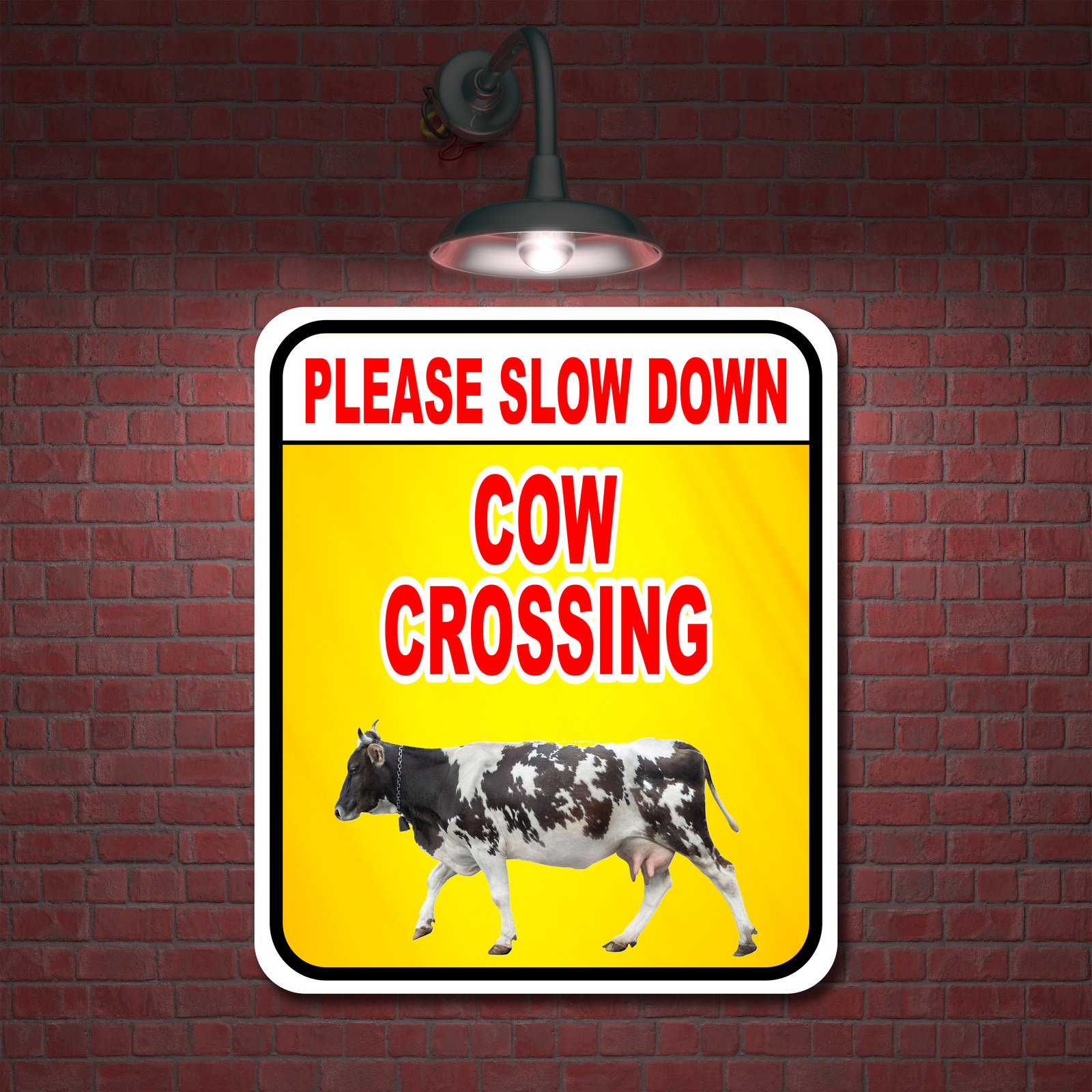 PLEASE SLOW DOWN COW CROSSING Aluminum Composite Sign