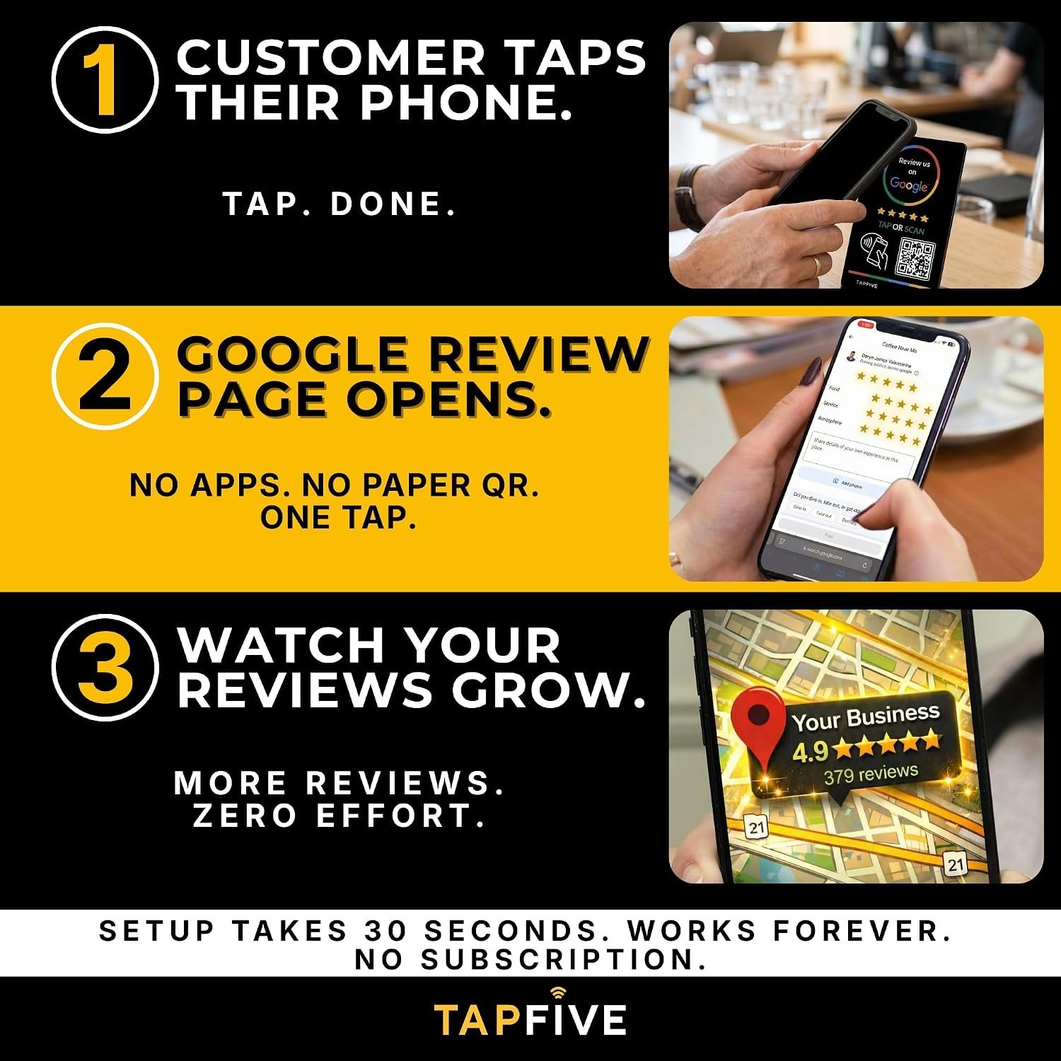 Google Review Stand: Instant NFC Tap & QR Code Sign Set – 3 Professional Stands