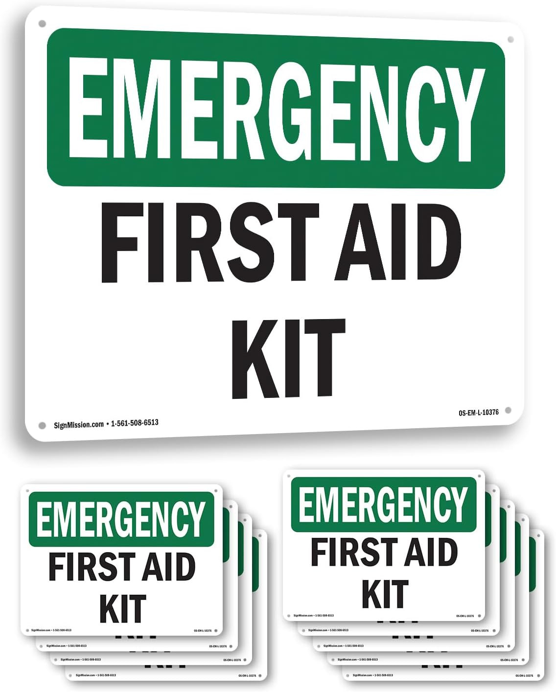 First Aid Kit OSHA Emergency Rigid Plastic Sign 18 Inch X 12 Inch – 10 Pack